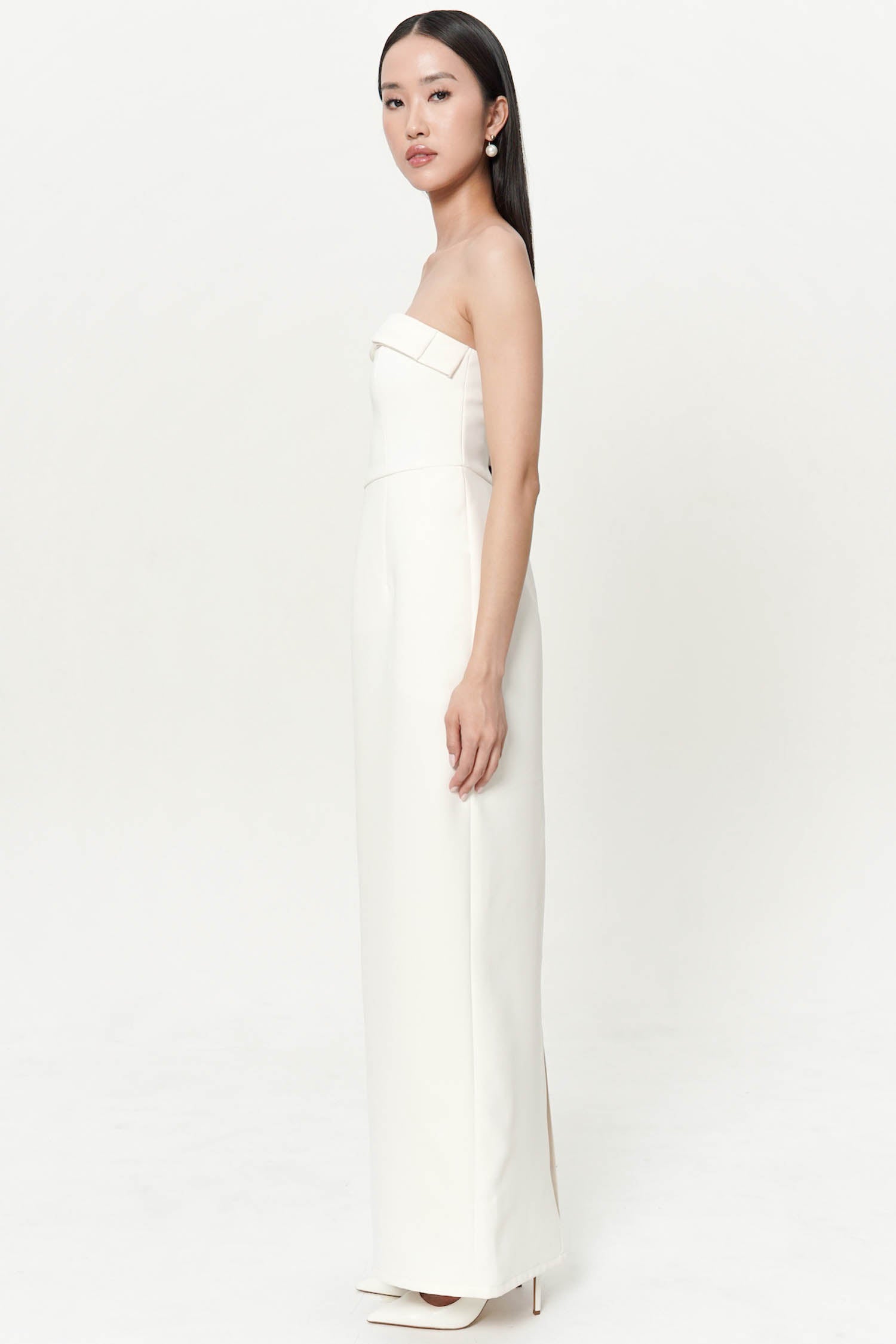 Dove Strapless Midi Dress In Broken White