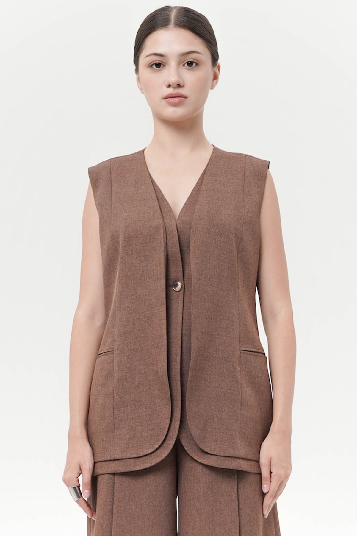 Viggo Tiered Hem Vest In Brown