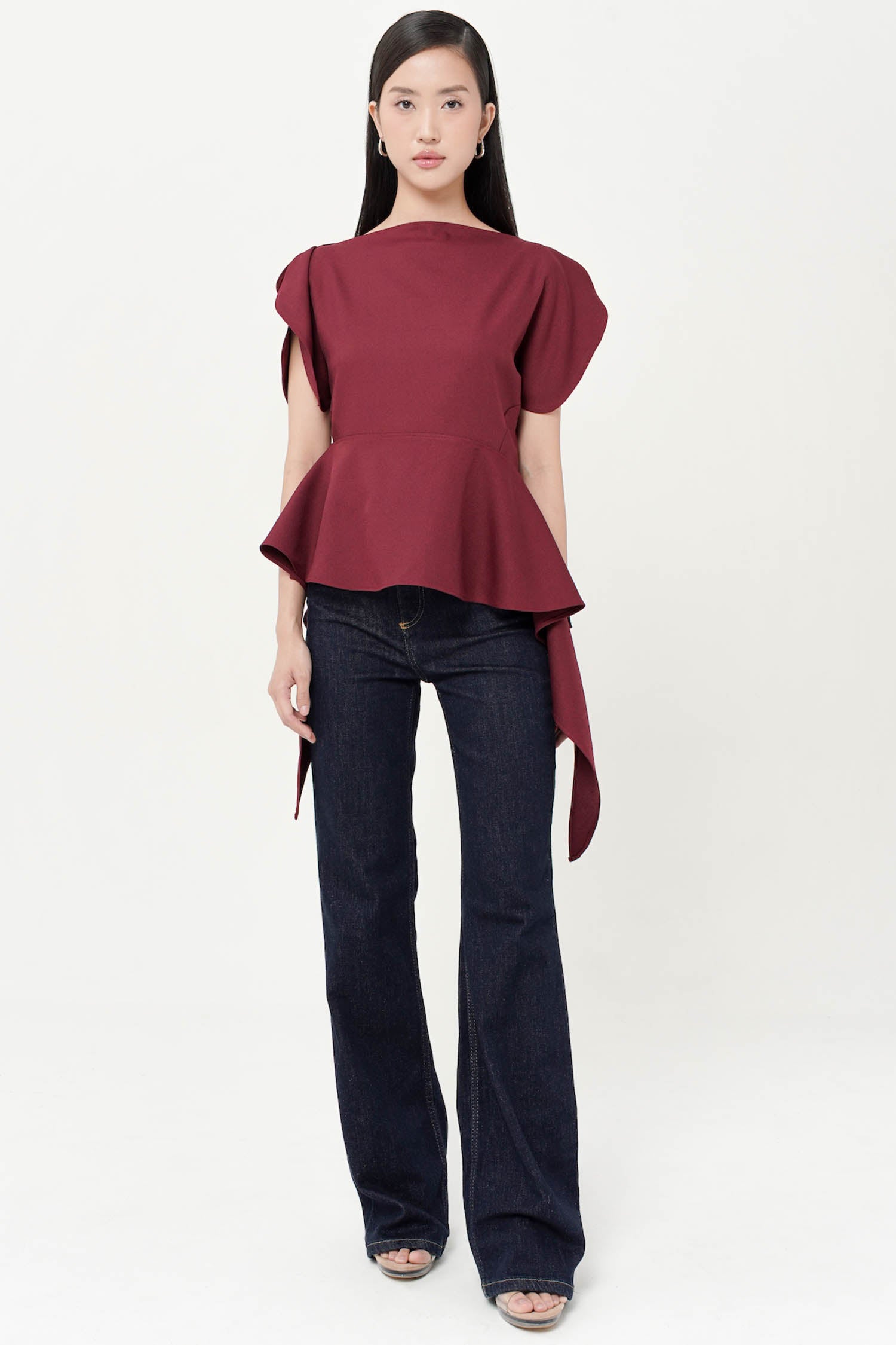 Faber Handkerchief Peplum Top In Burgundy