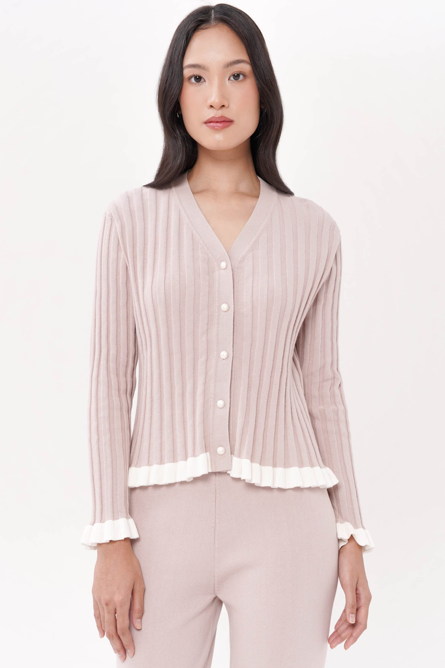 Wilda Ruffle Cardigan In Dusty Pink