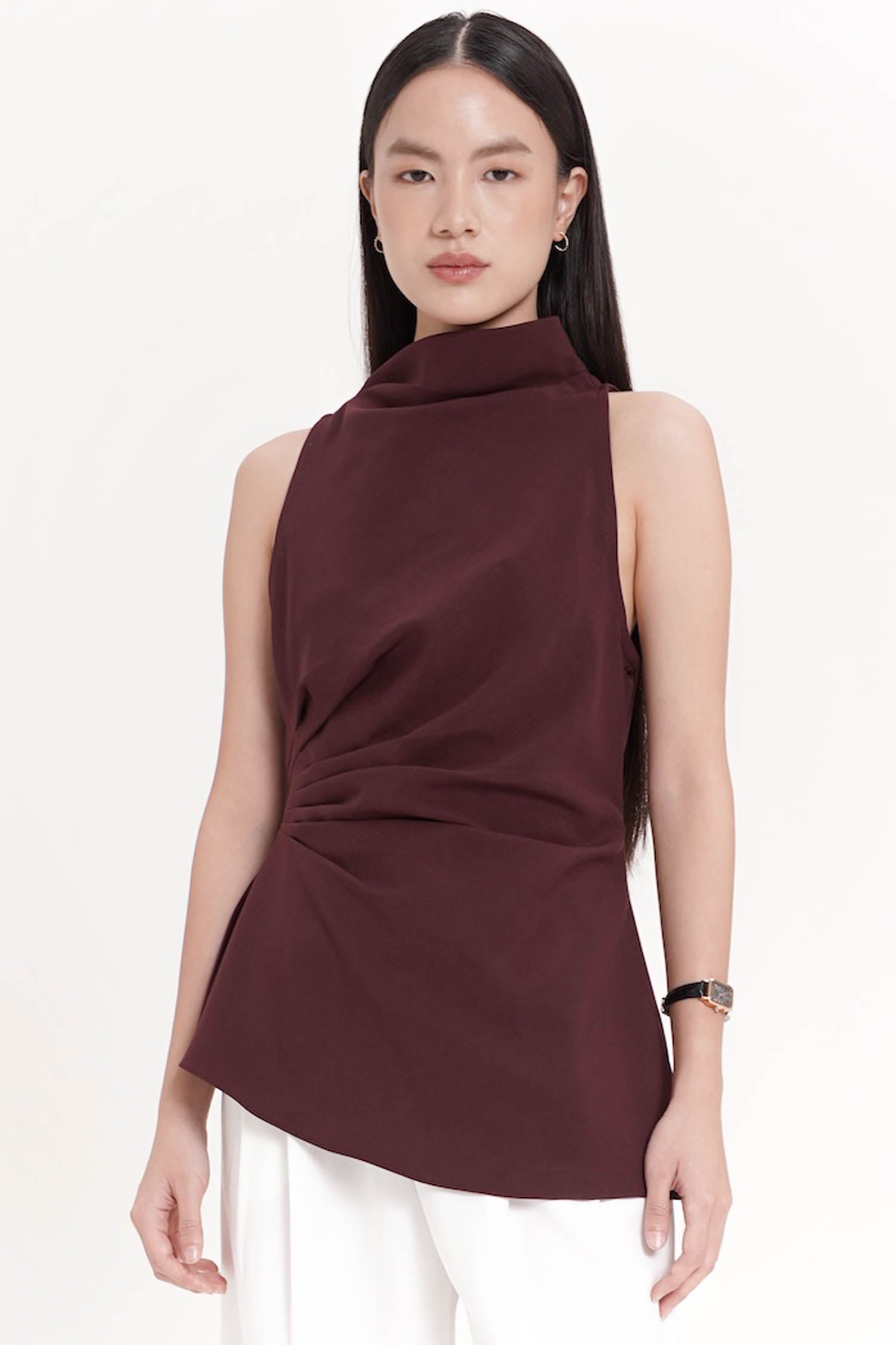 Vailla Cinched Top In Burgundy