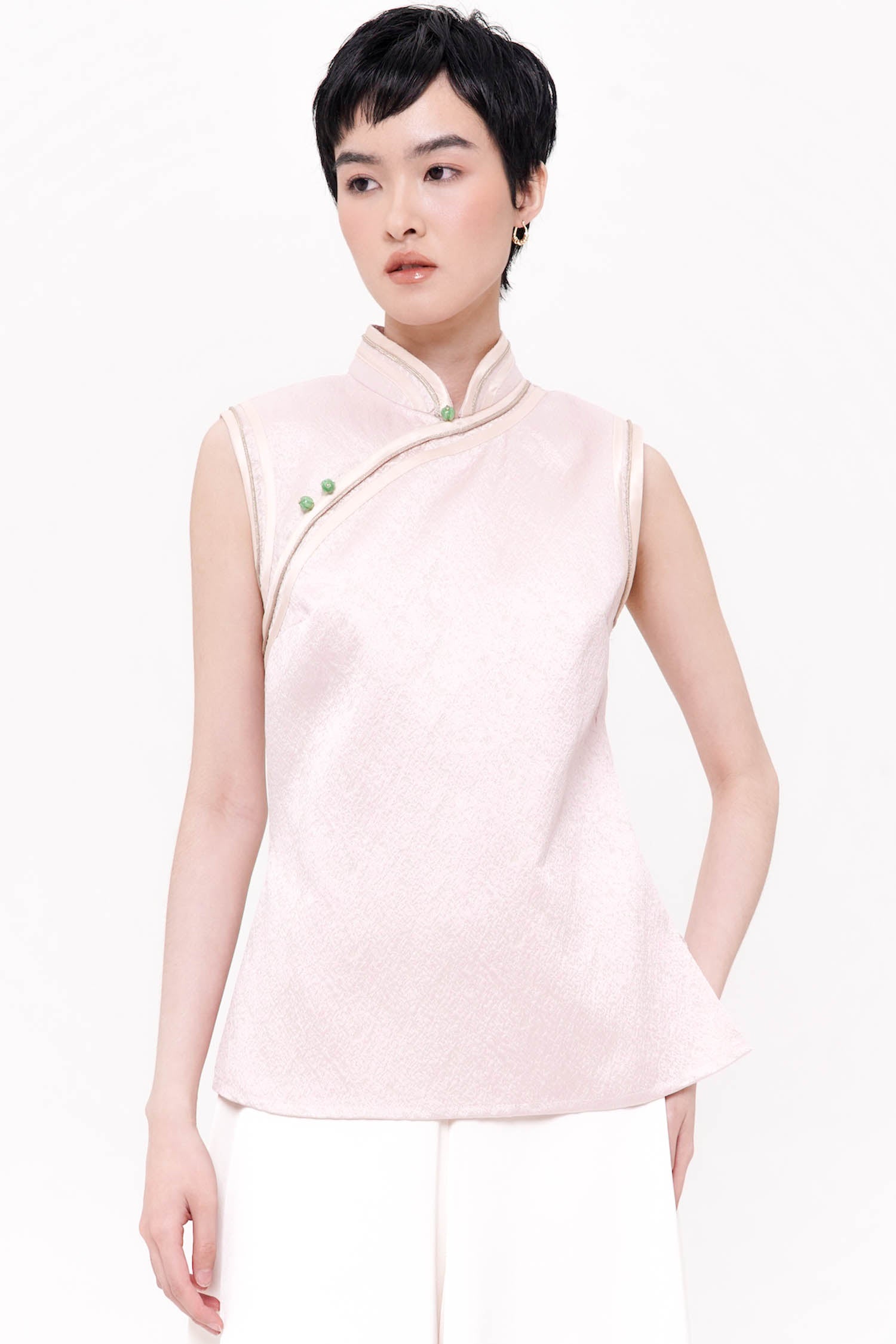 Mei Mandarin Collar Top In Pink