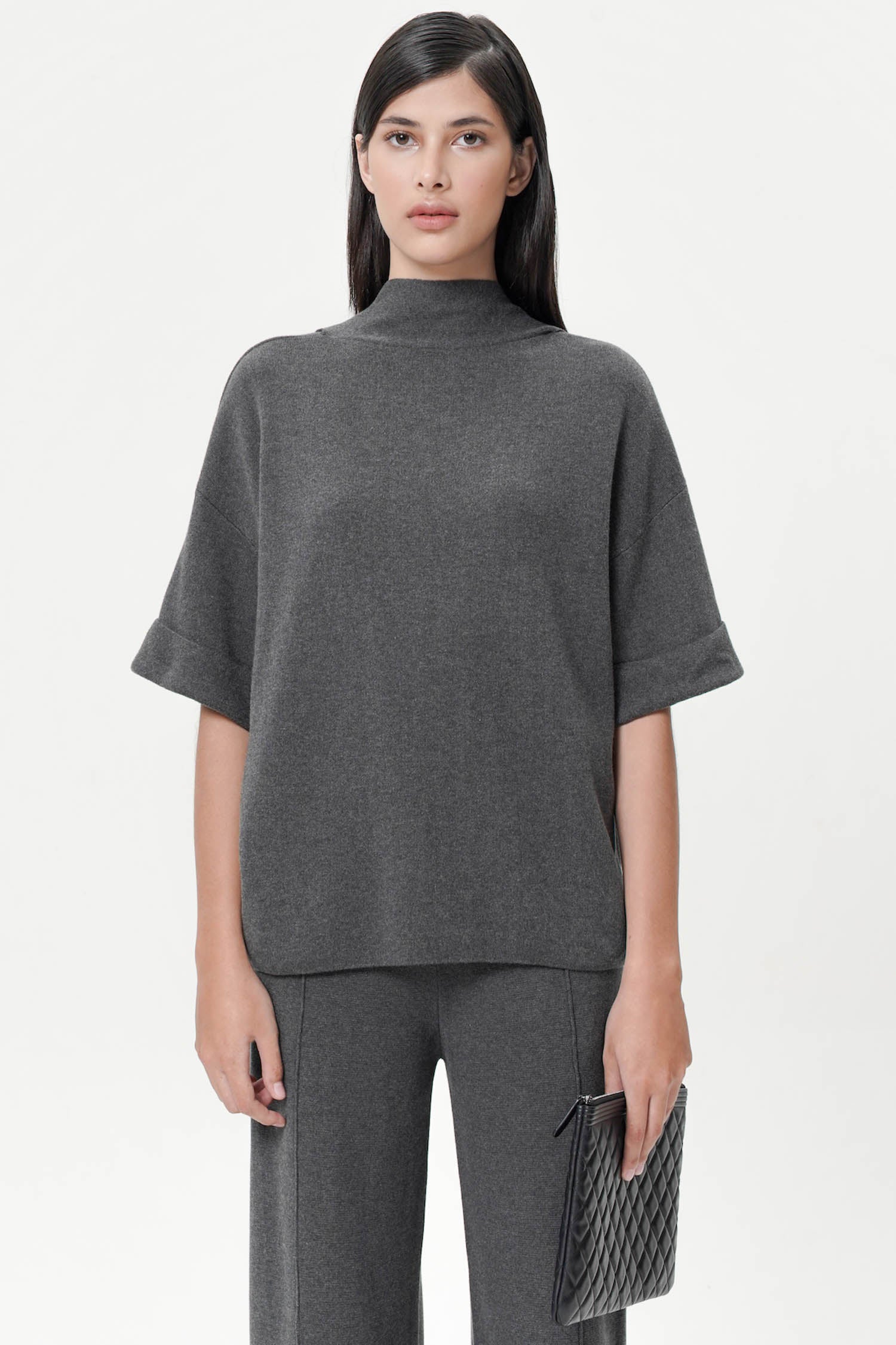 Kyran Oversized Scarf Knit Top In Dark Grey