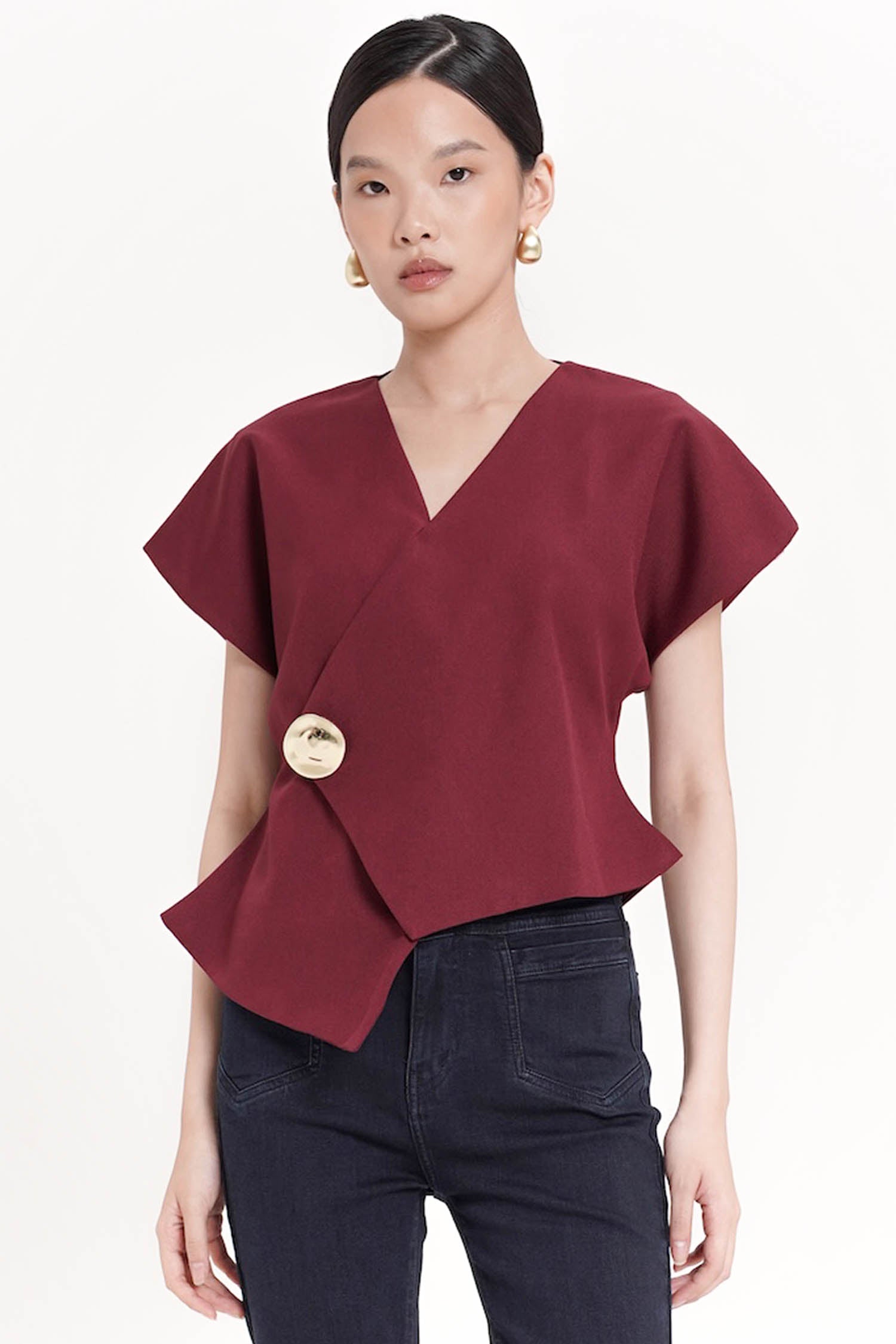Teidi Wrap Top In Maroon
