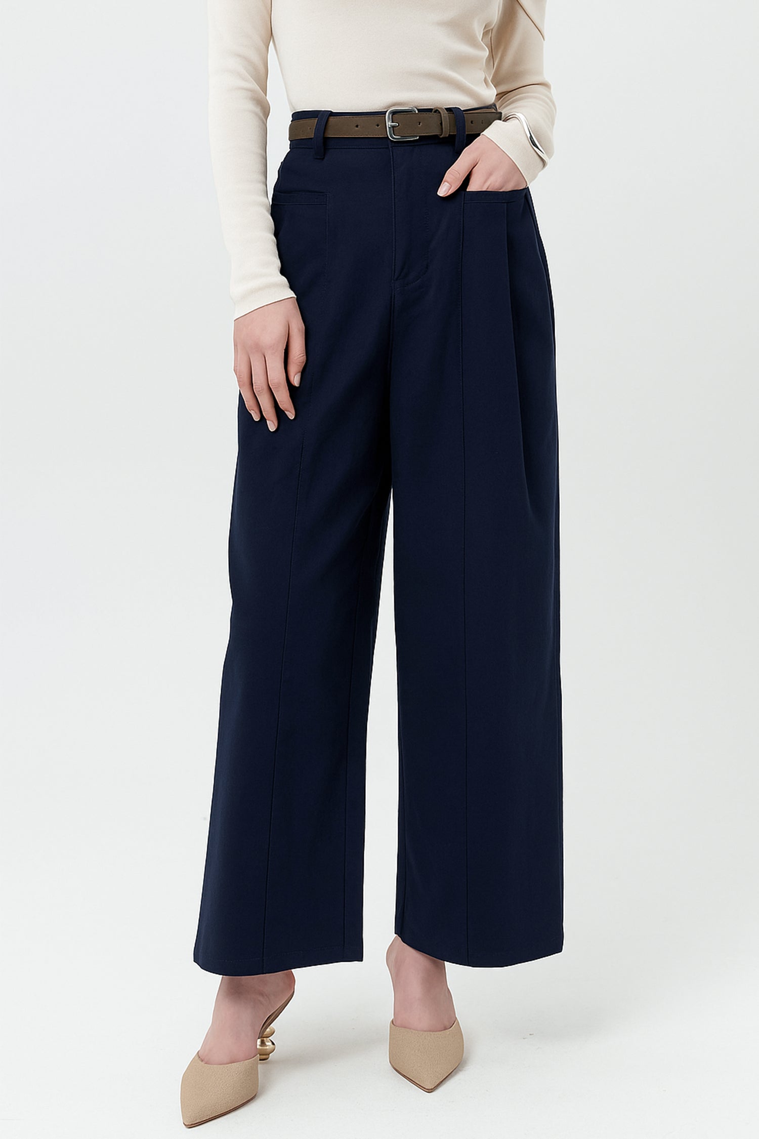 Koen Belted Trousers In Navy