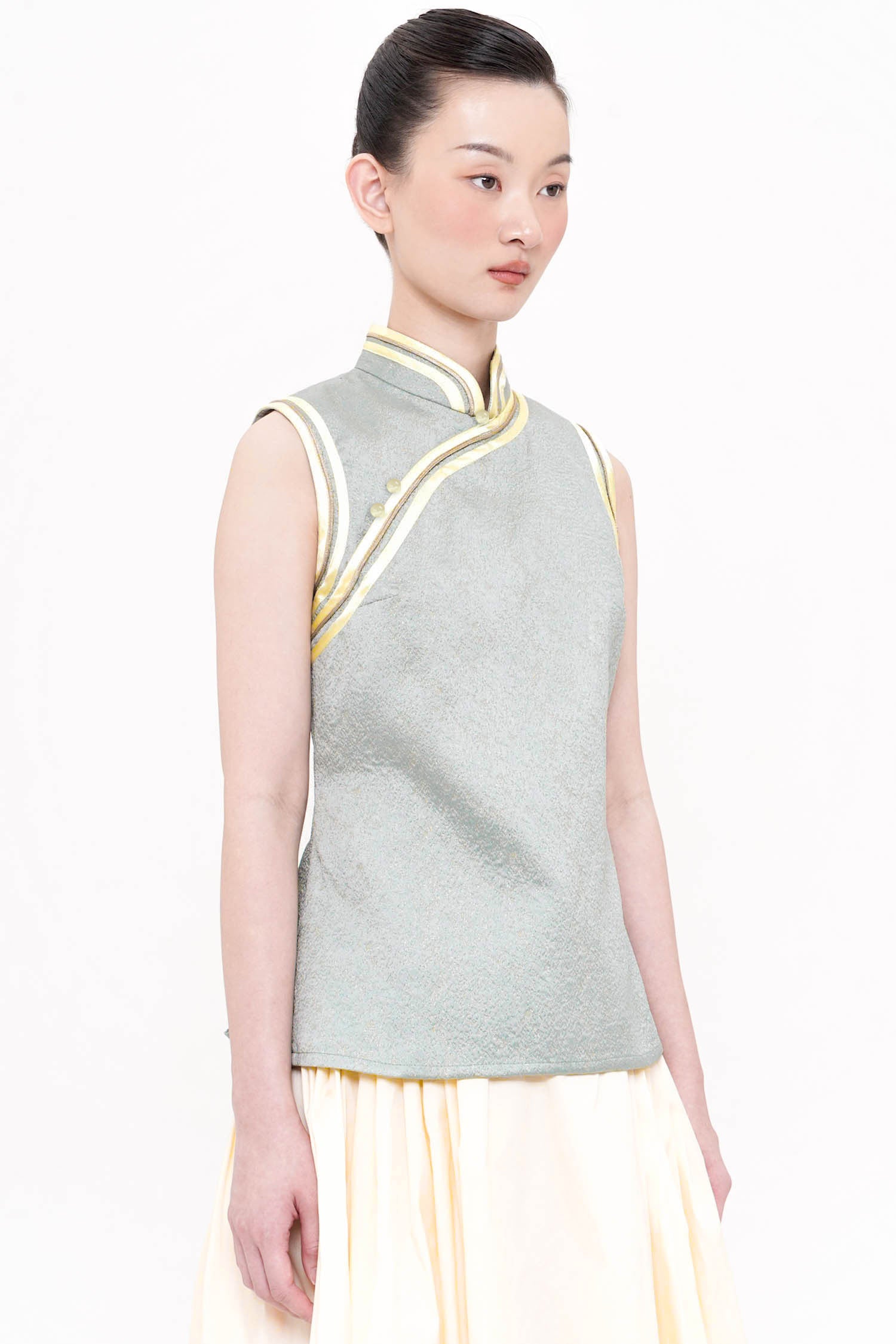 Mei Mandarin Collar Top In Sage