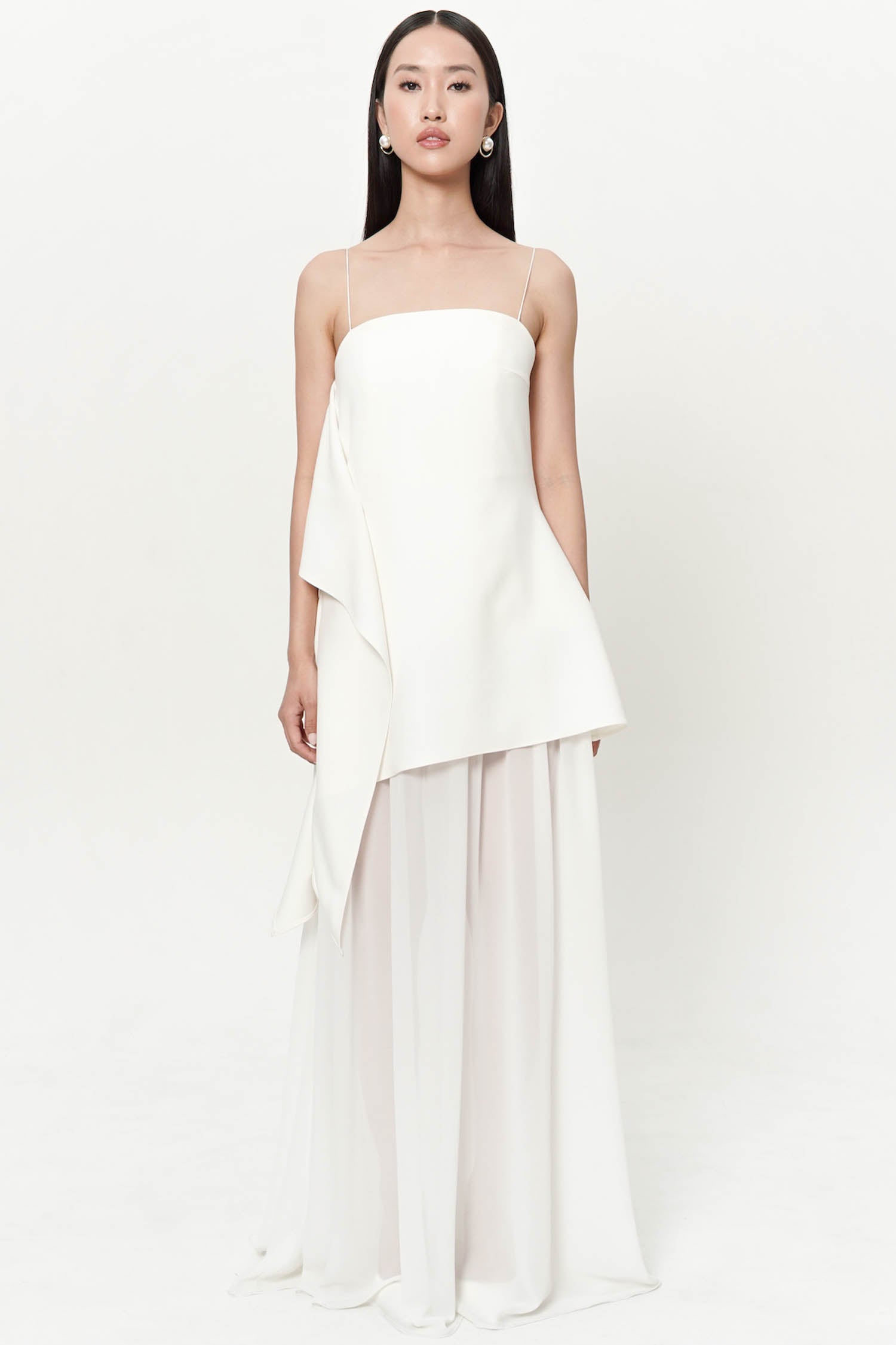 Analine Asymmetrical Maxi Dress In White