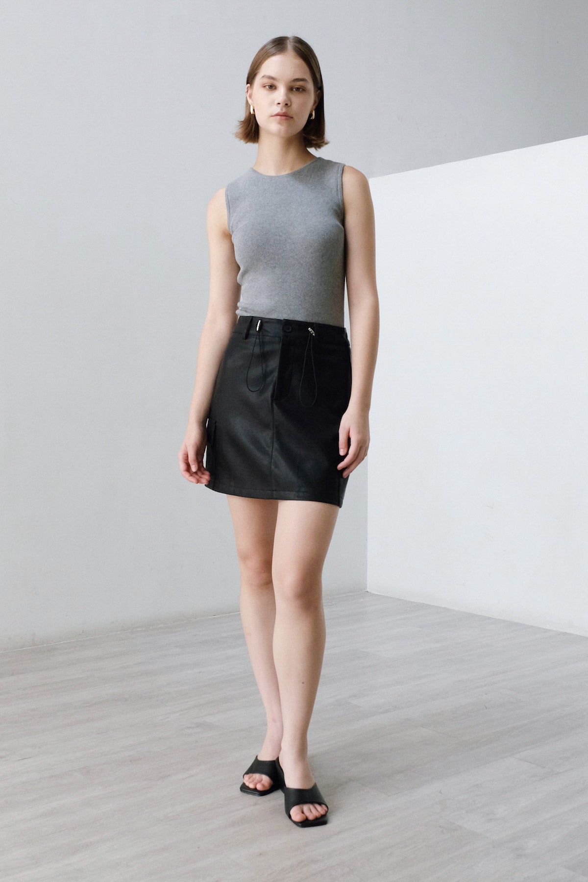 Areea Faux Leather Mini Skort In Black (1 LEFT)