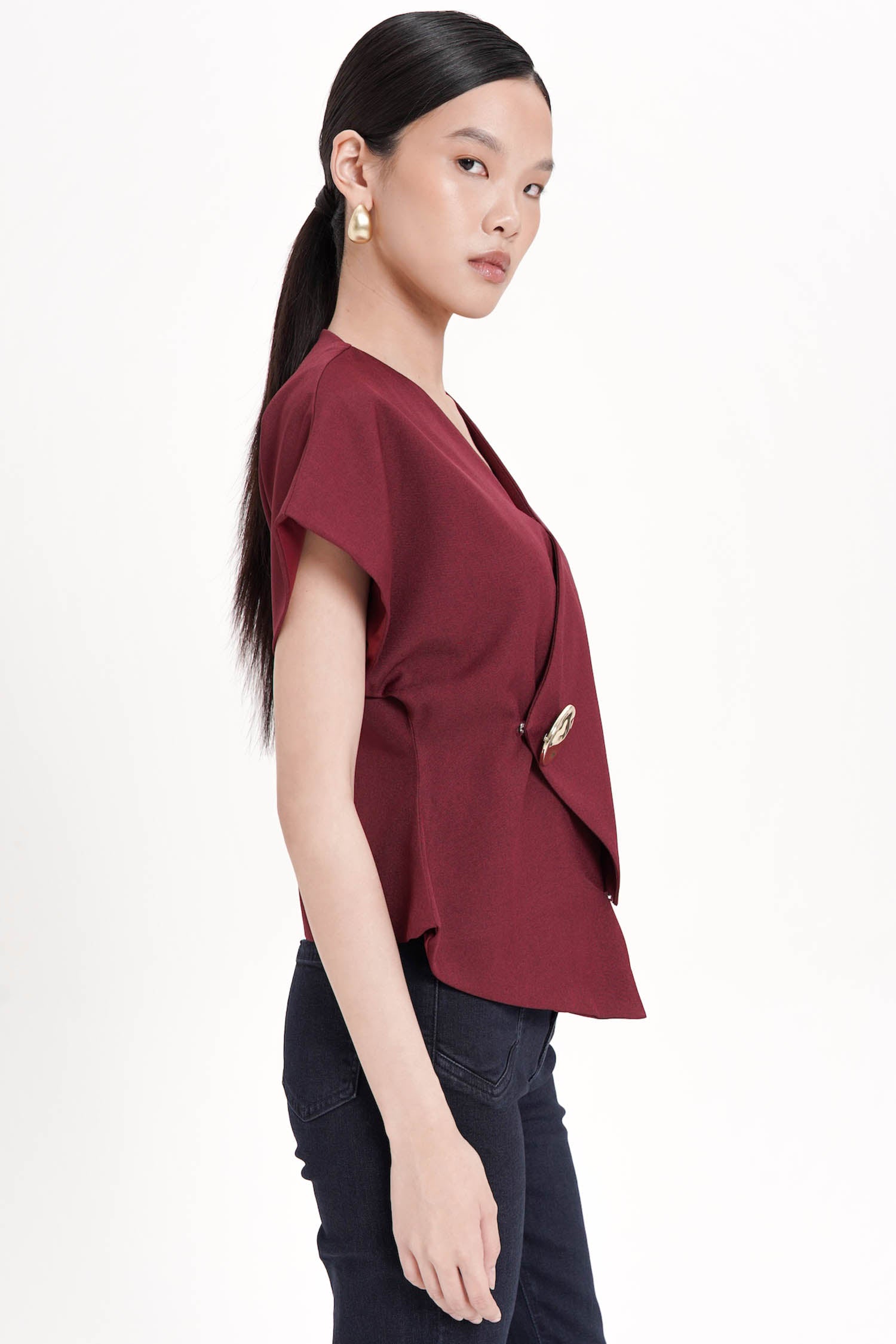 Teidi Wrap Top In Maroon