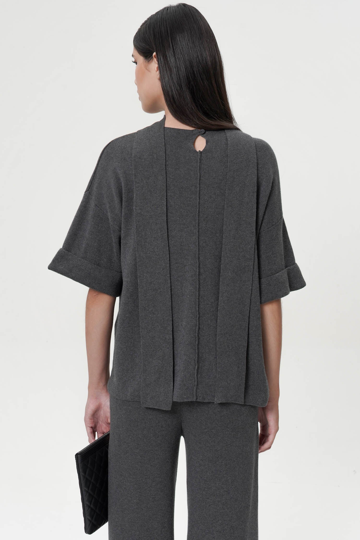 Kyran Oversized Scarf Knit Top In Dark Grey
