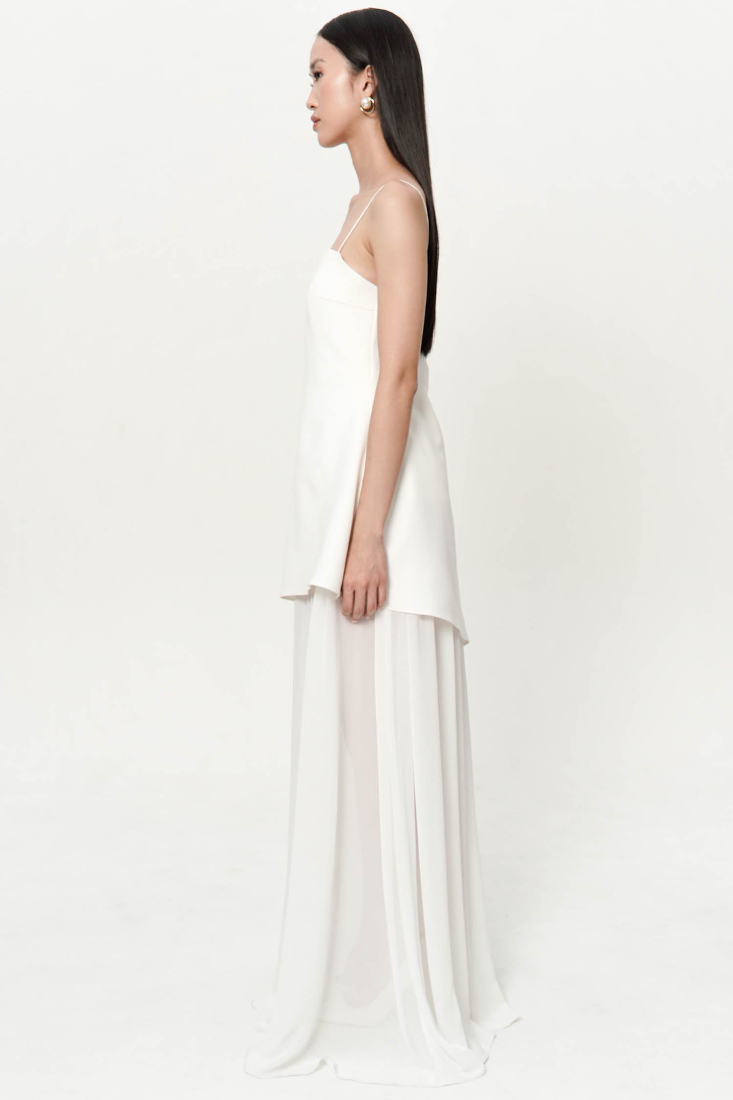 Analine Asymmetrical Maxi Dress In White