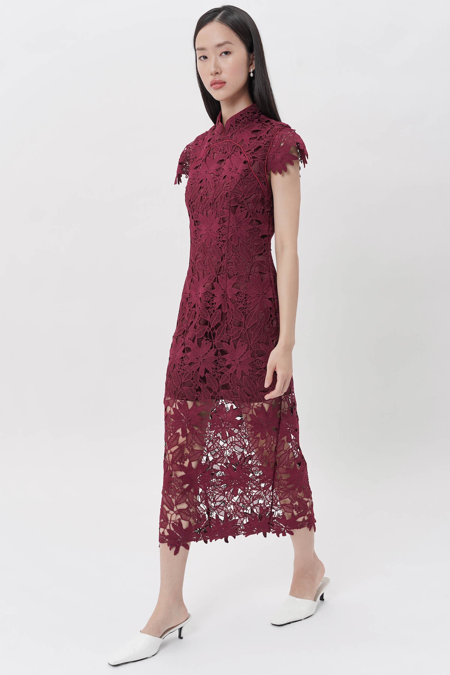 Nongli Cheongsam Midi Dress In Maroon (7 LEFT)