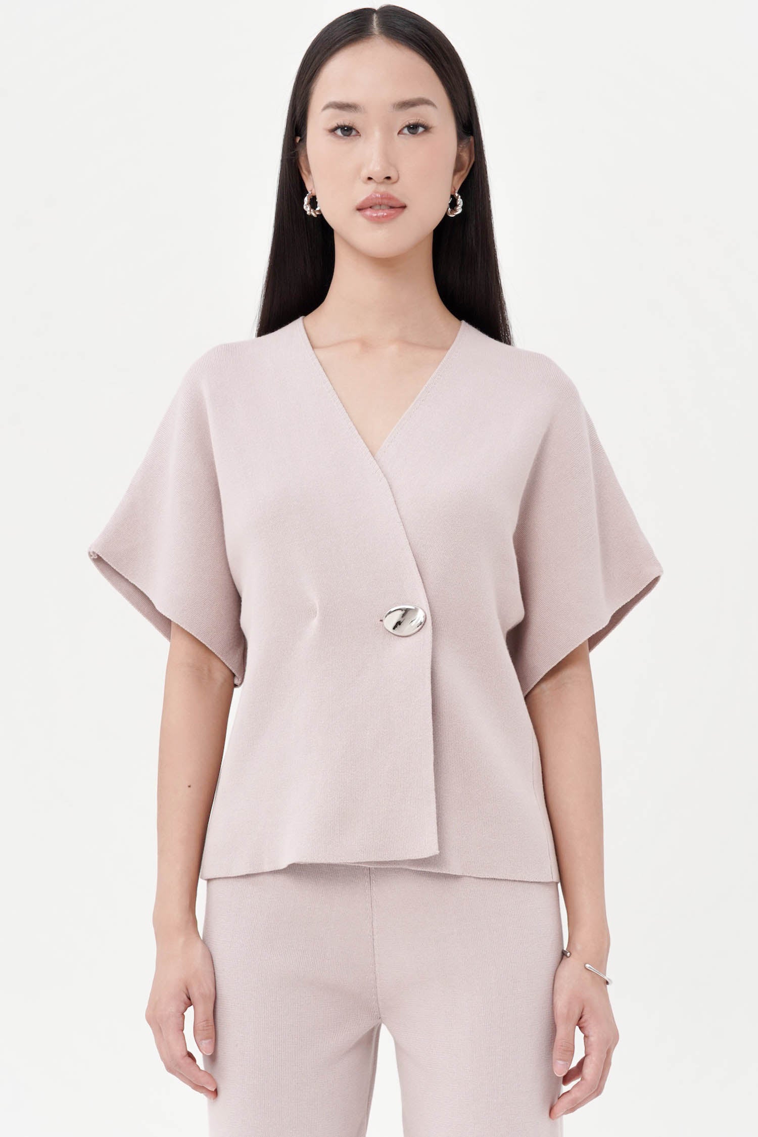 Palomo Wrap Knit Top In Dusty Pink