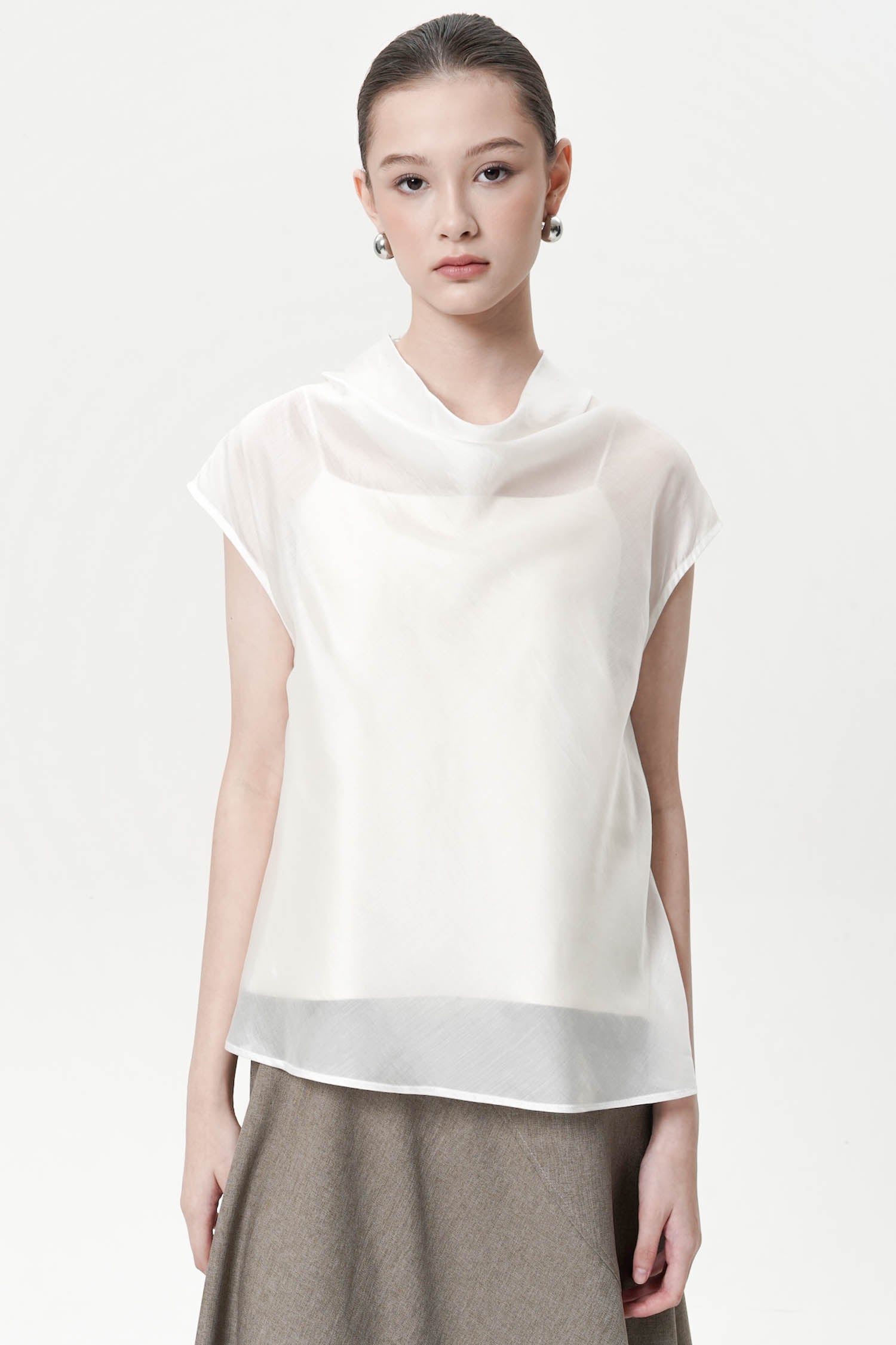 Elyra Sheer Blouse In Porcelain
