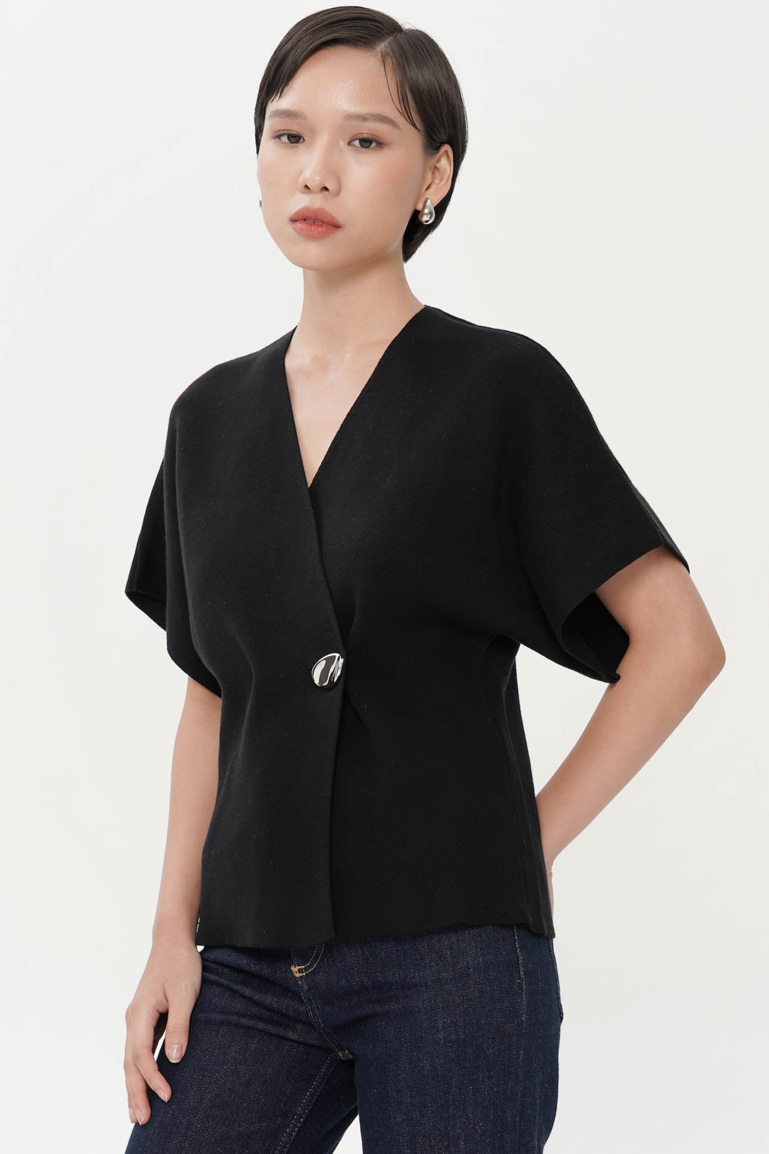 Palomo Wrap Knit Top In Black