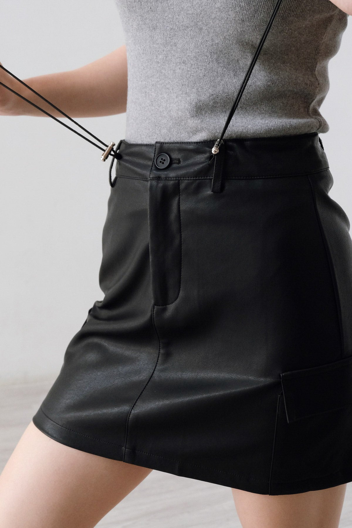 Areea Faux Leather Mini Skort In Black (1 LEFT)