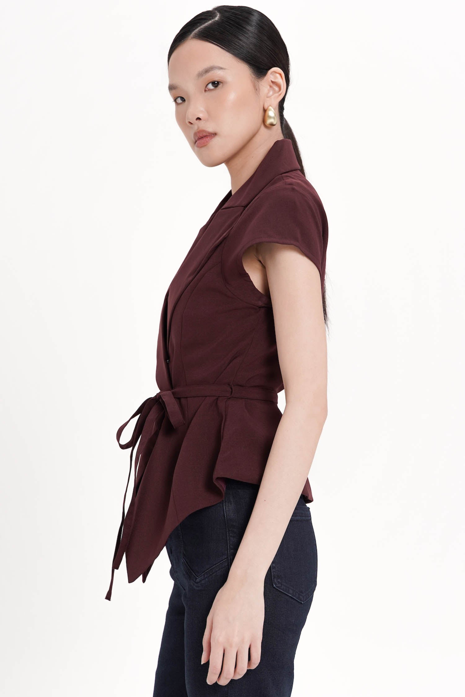 Teegan Wrap Top In Burgundy