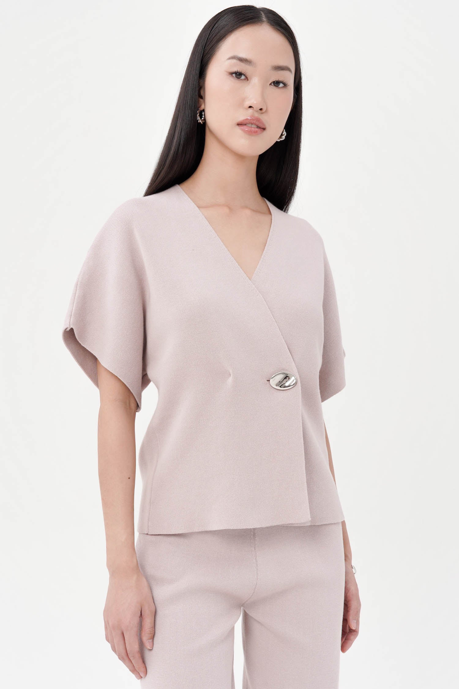 Palomo Wrap Knit Top In Dusty Pink