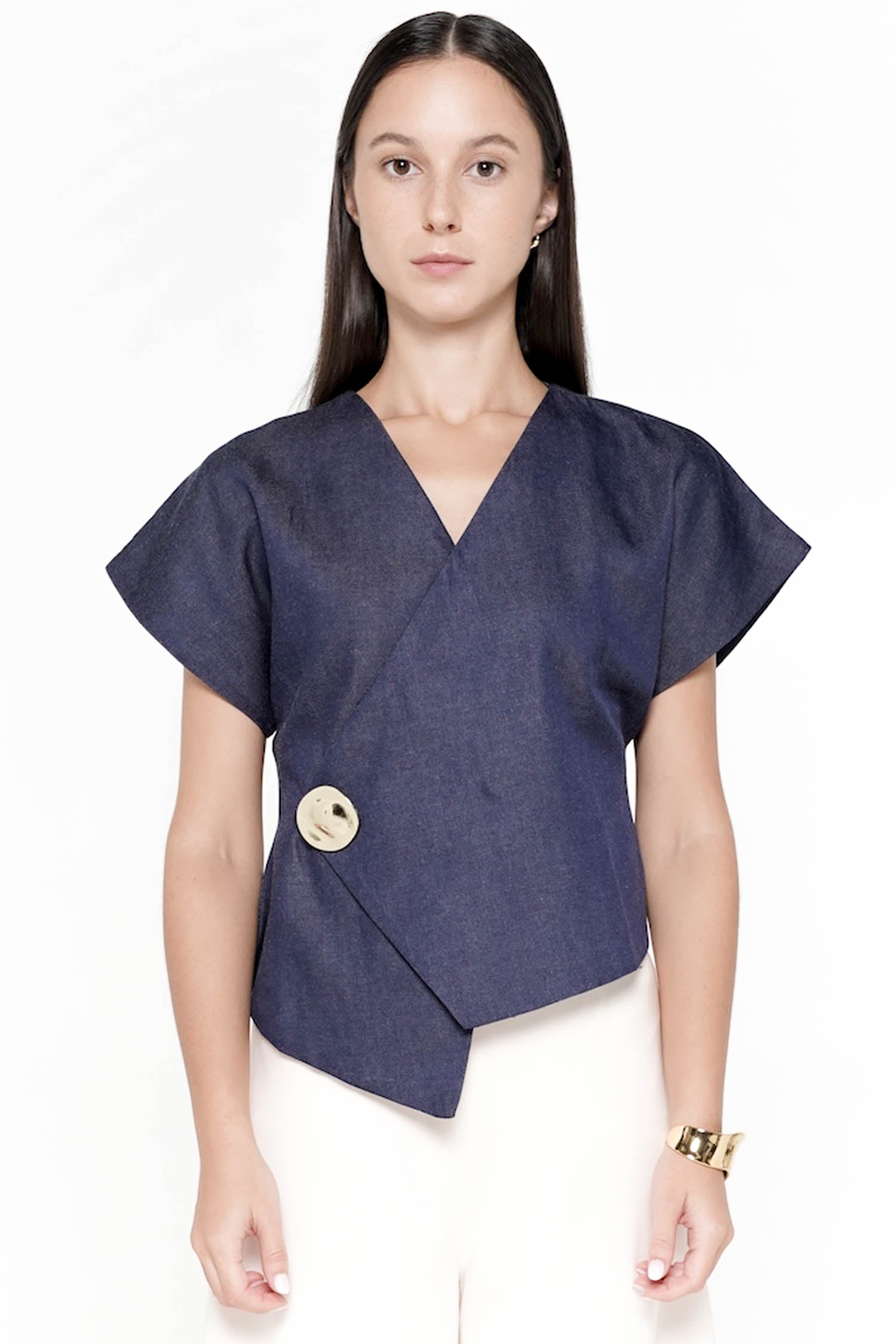 Teidi Wrap Top In Denim
