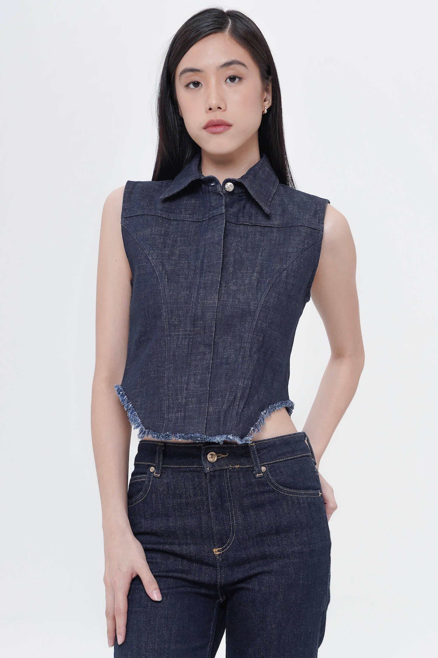 Jordane Zip-Up Top In Dark Denim