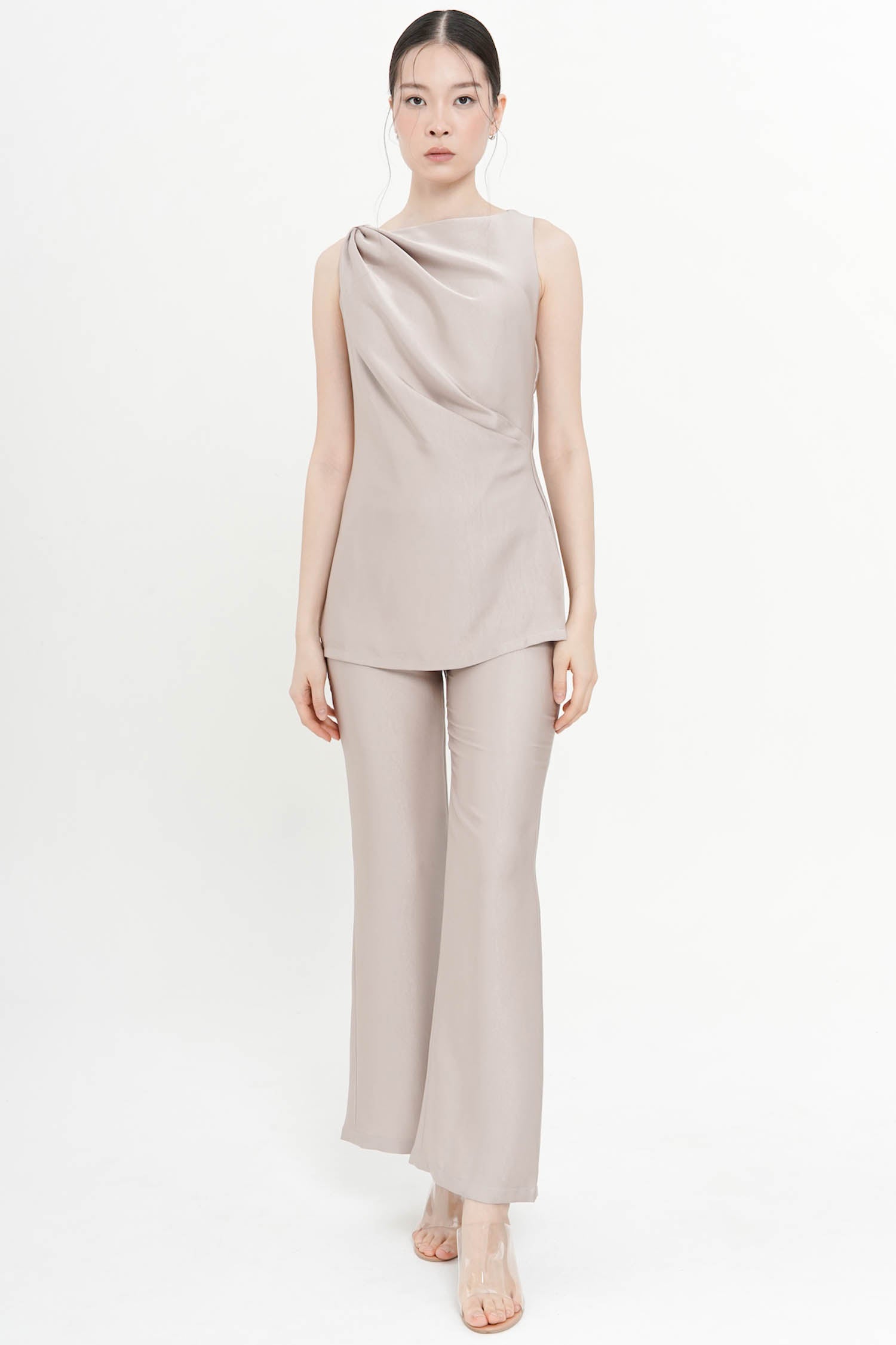 Serena Satin Pants In Etoupe