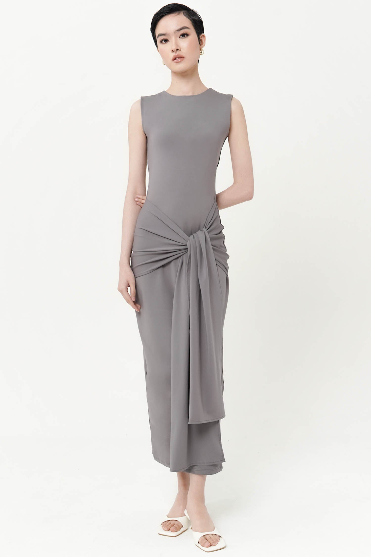 Emma Knot Dress In Grey