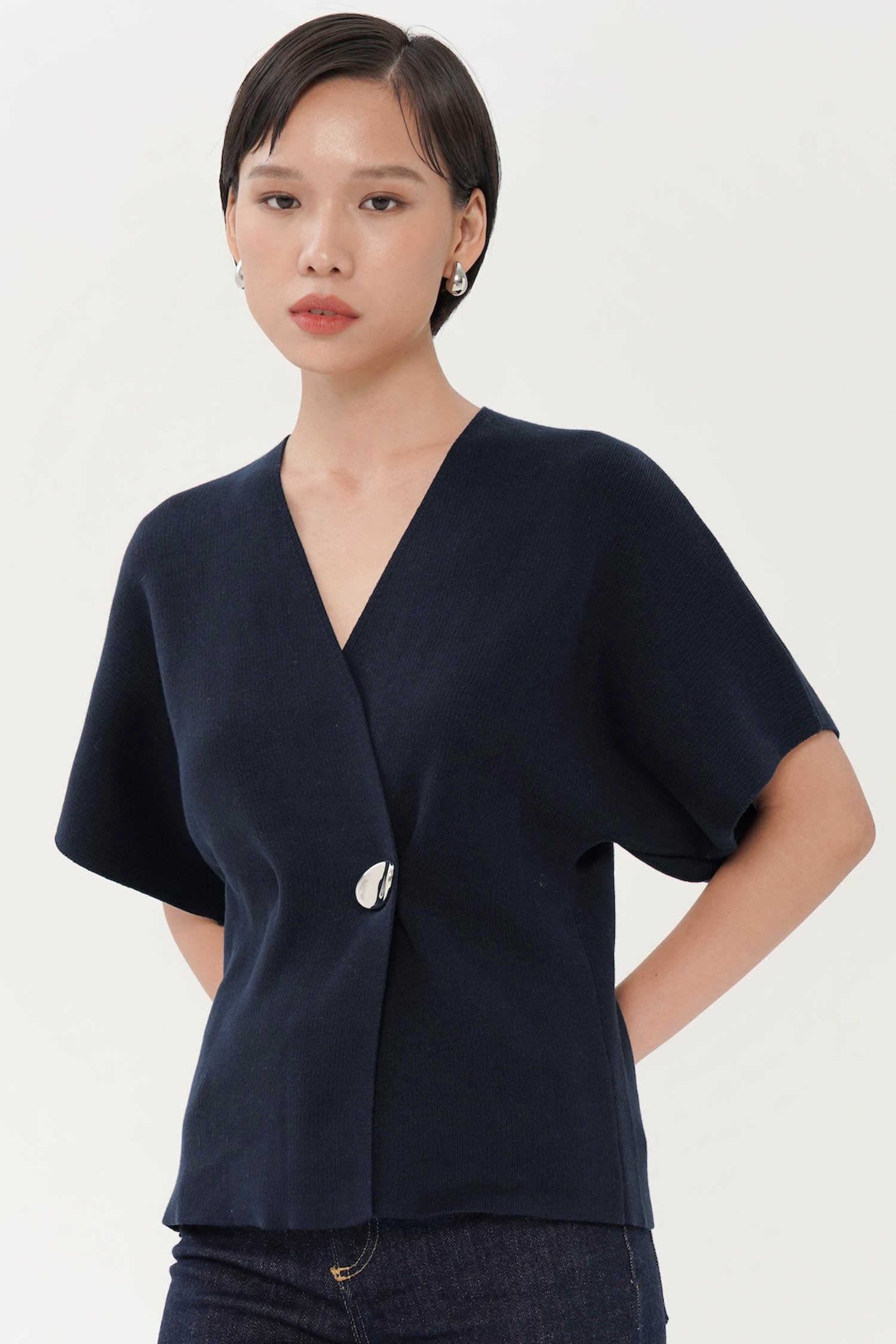 Palomo Wrap Knit Top In Navy
