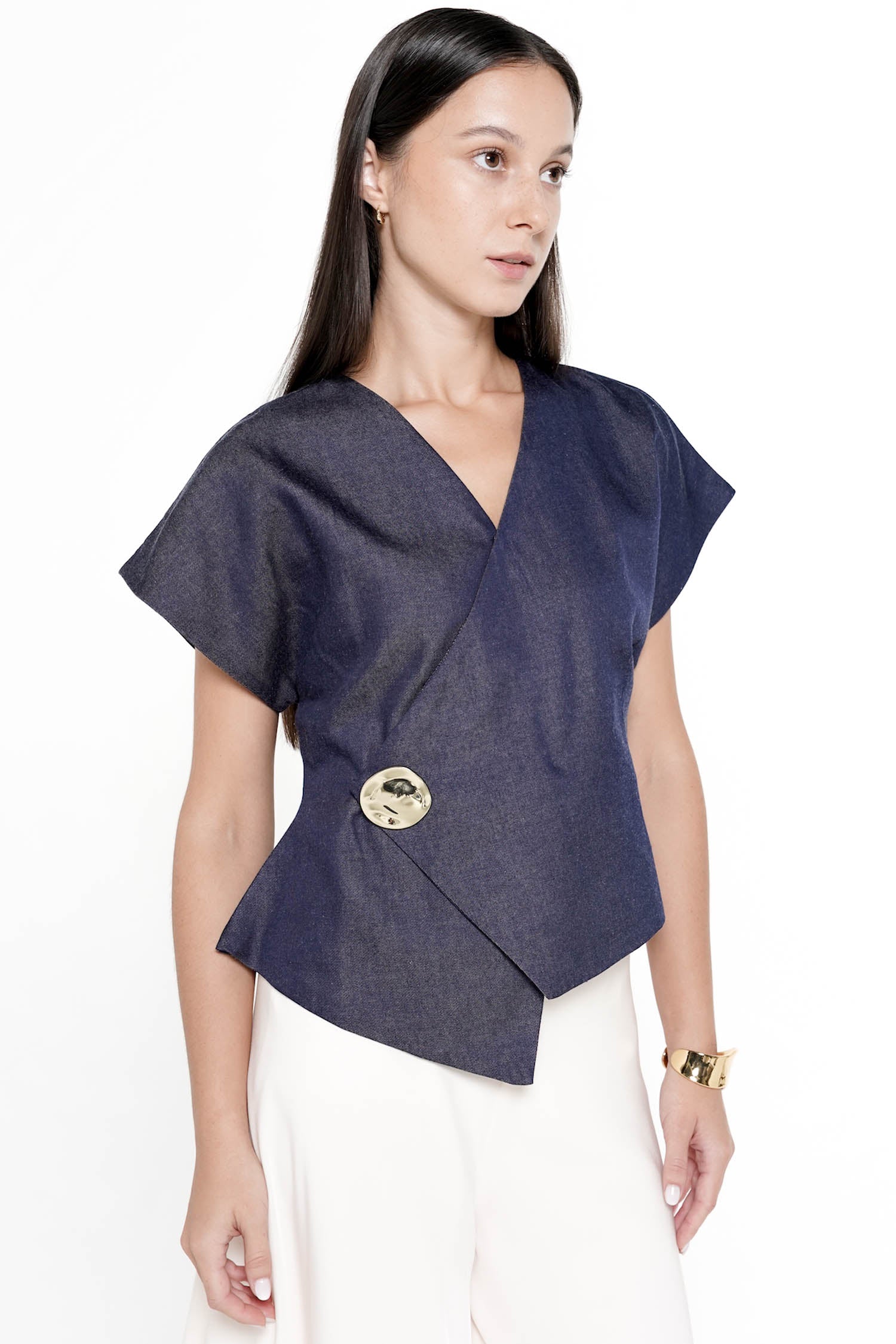 Teidi Wrap Top In Denim