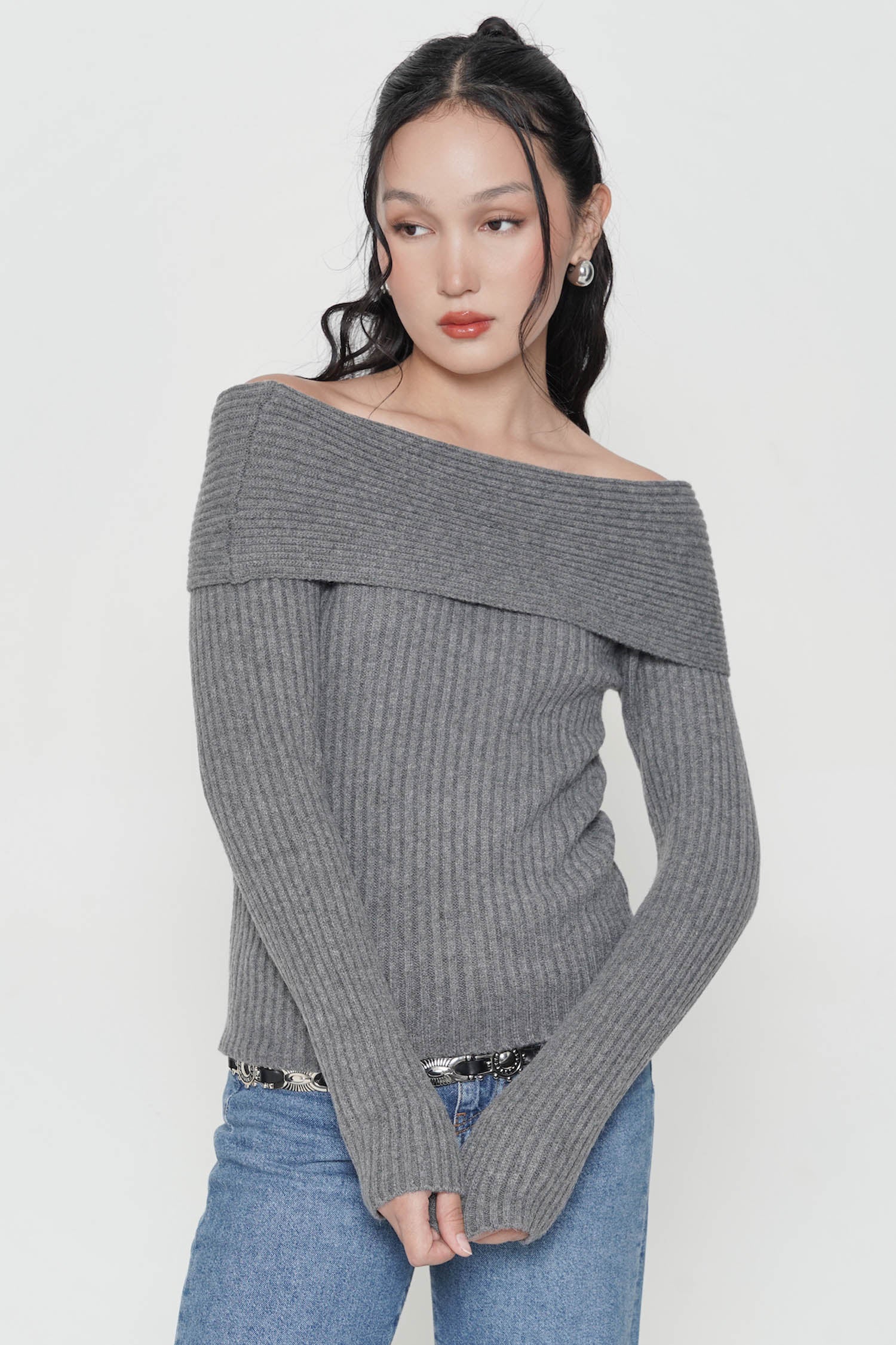 Feryn Off-shoulder Top In Grey