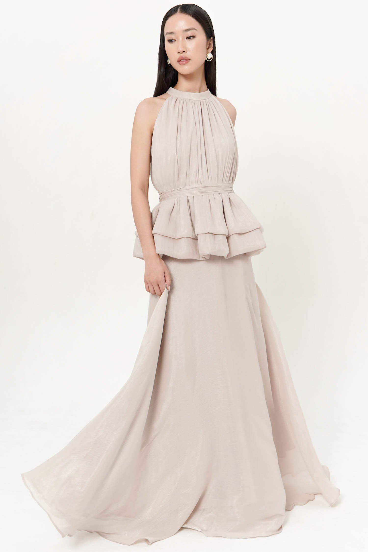 Adelaide Halter Maxi Dress In Nude