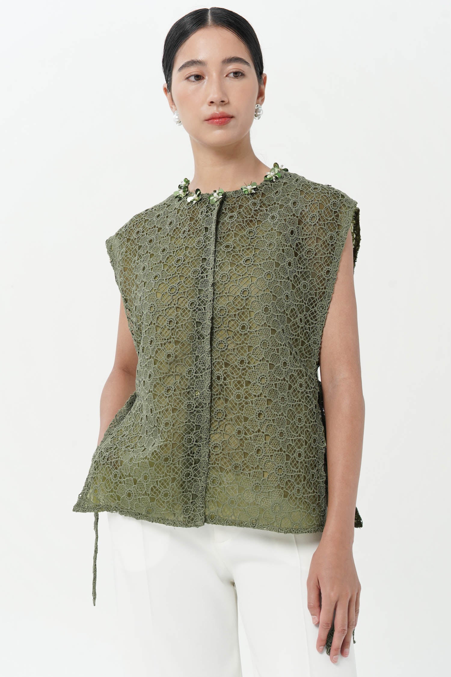 Ayla Brocade Vest In Olive