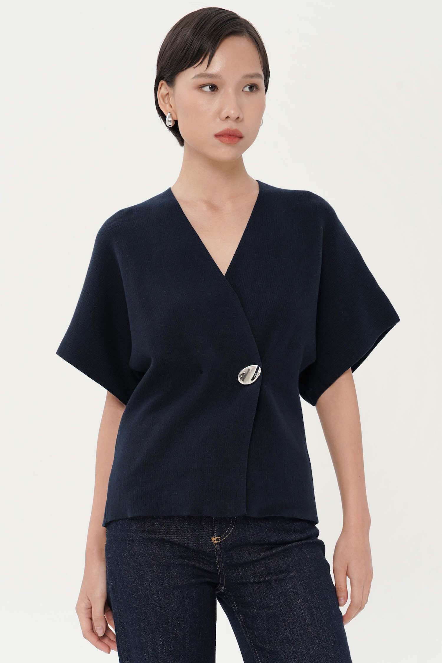 Palomo Wrap Knit Top In Navy