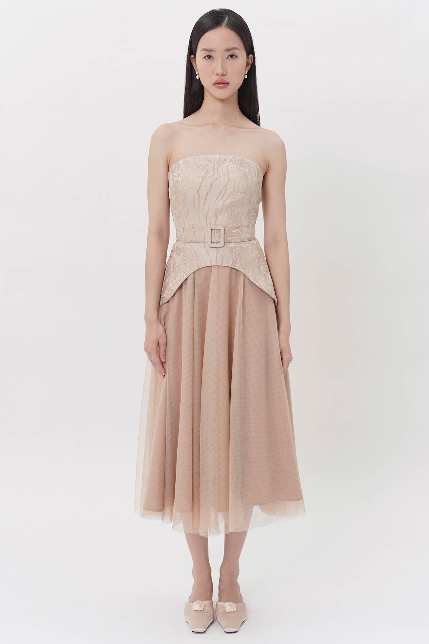 Su Yi Midi Dress in Nude