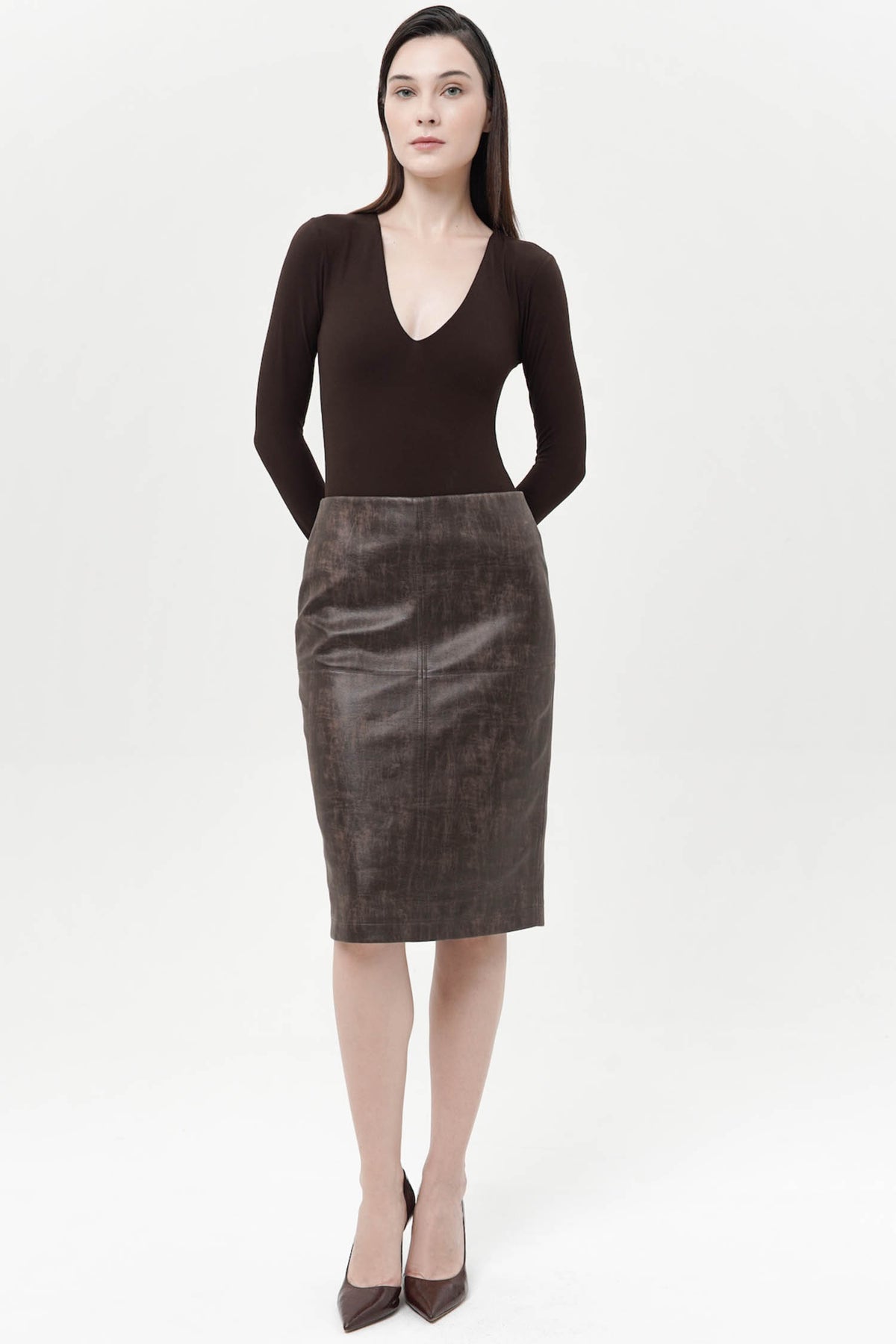 Ronja Midi Pencil Skirt In Colt Coffee