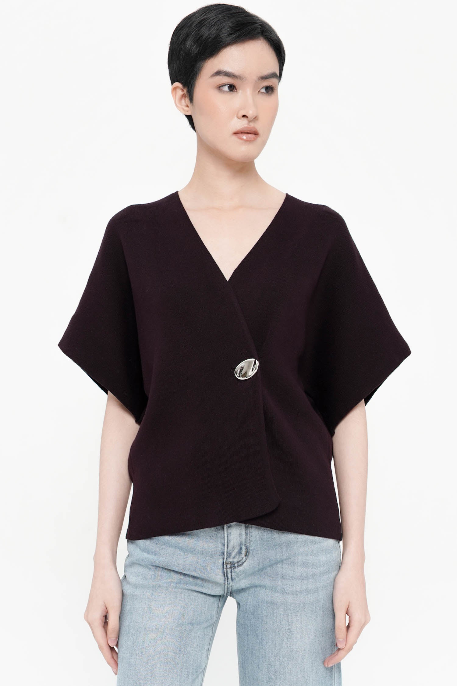 Palomo Wrap Knit Top In Wine (LAST PIECE)