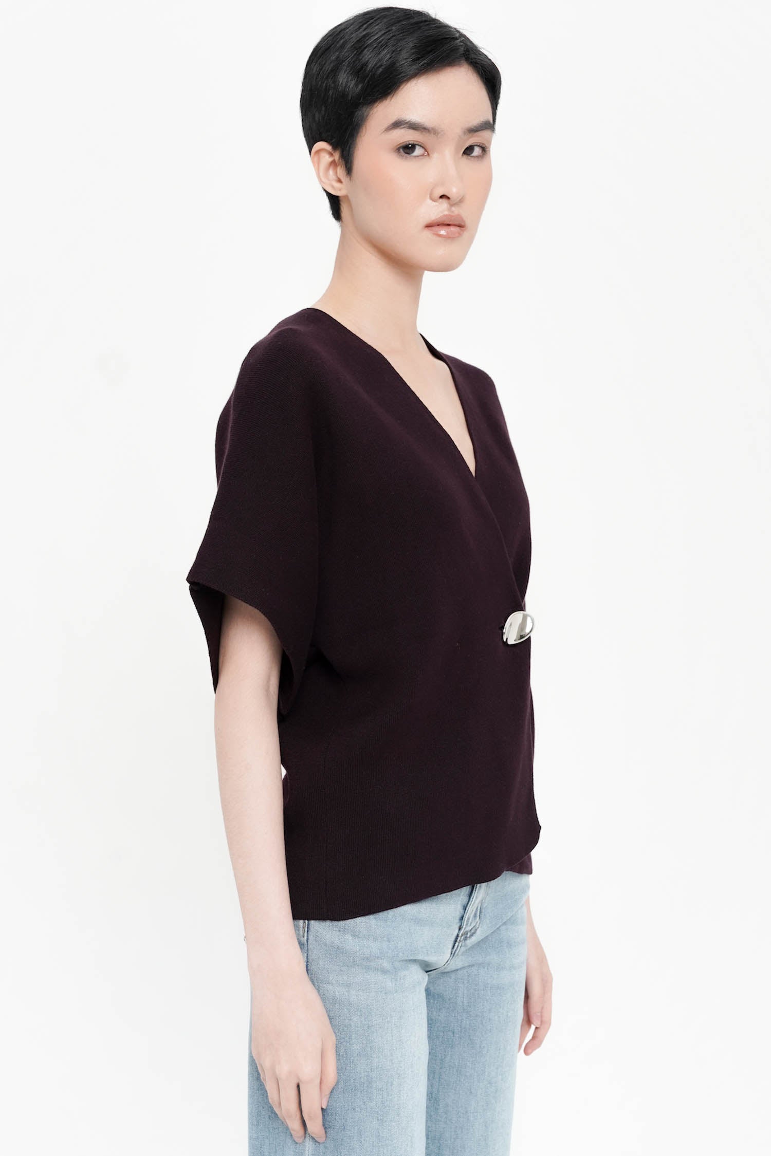 Palomo Wrap Knit Top In Wine (LAST PIECE)