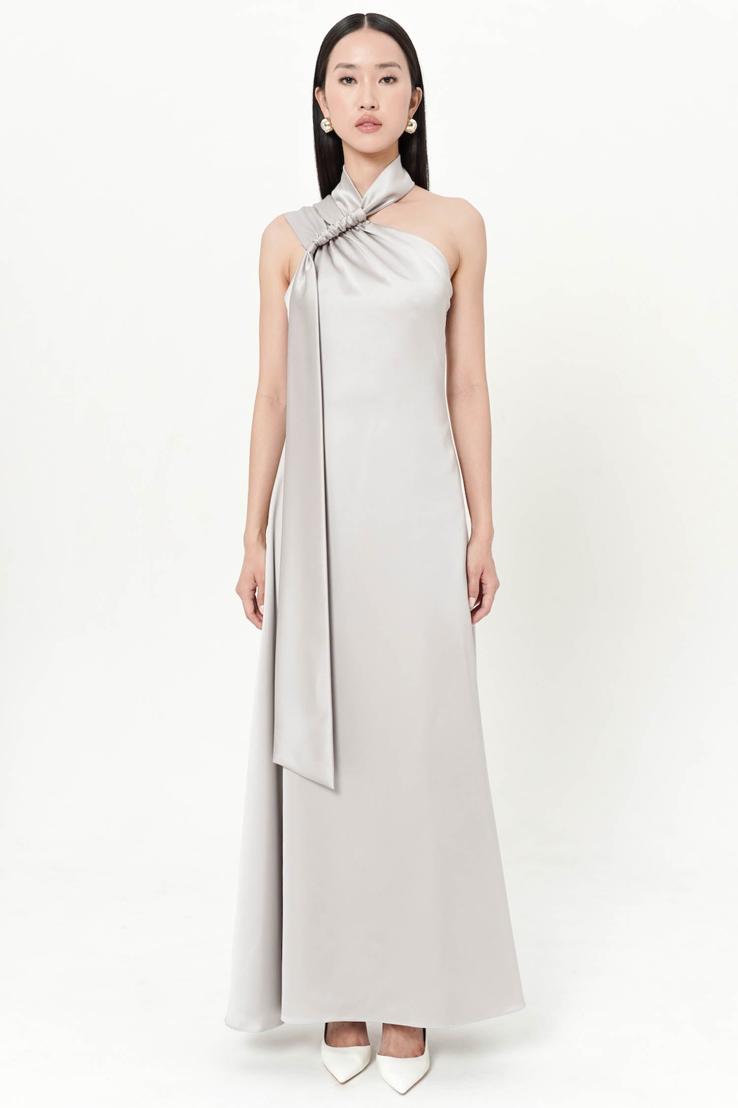 Hartley One Shoulder Maxi Dress In Grey