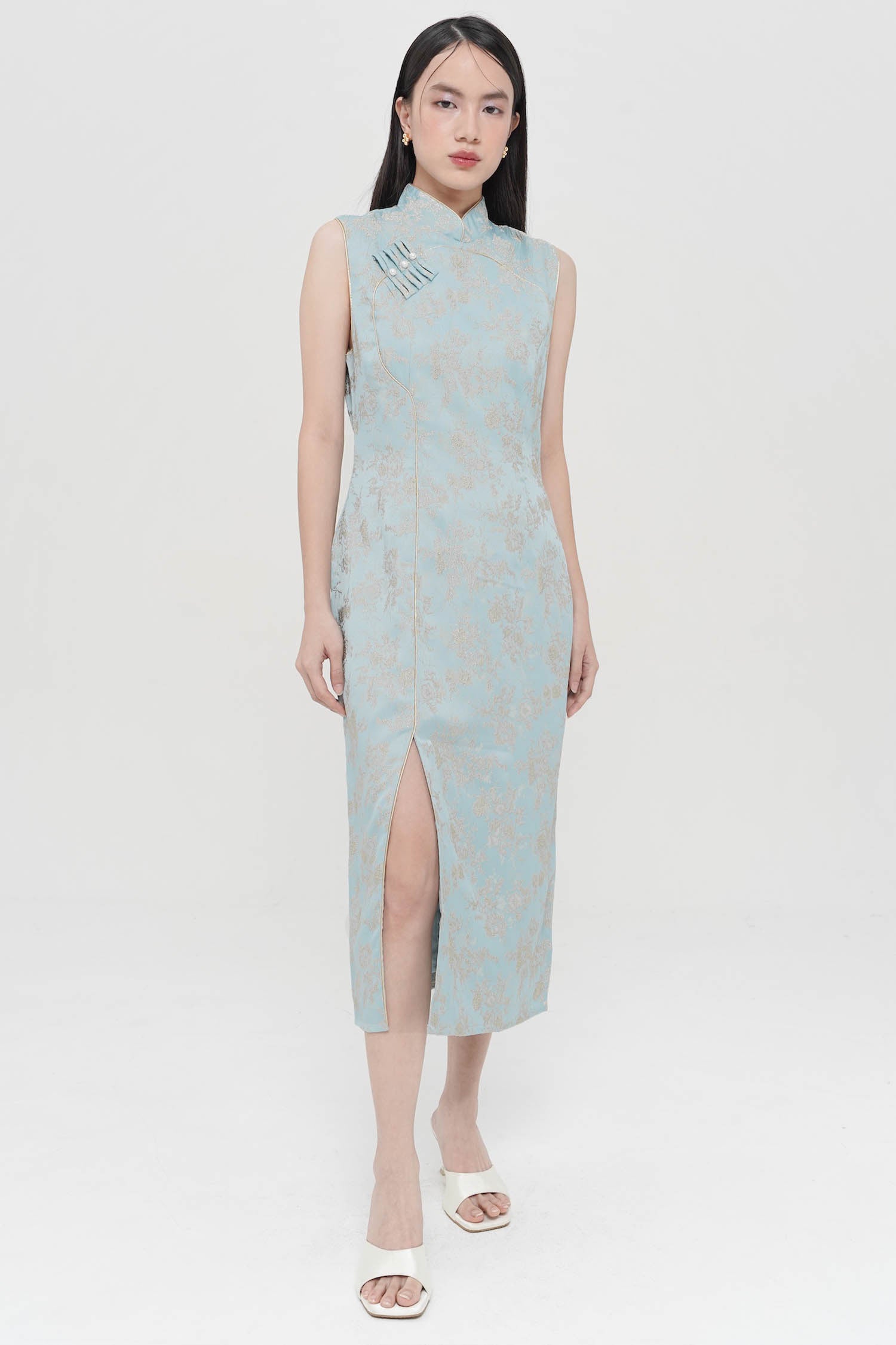 Suanni Cheongsam Midi Dress In Blue