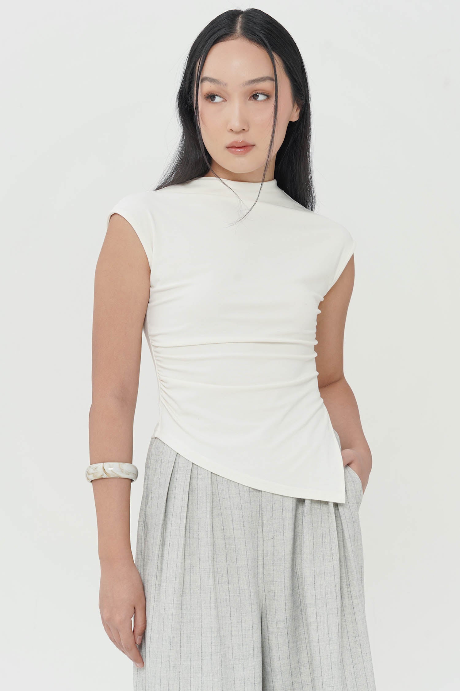 Idra Ruched Top In Broken White