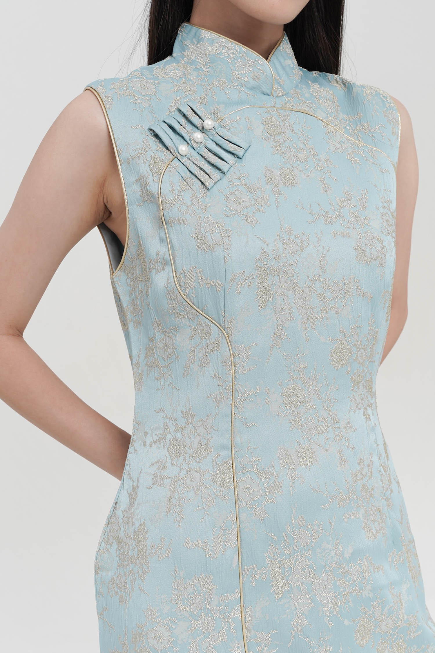 Suanni Cheongsam Midi Dress In Blue