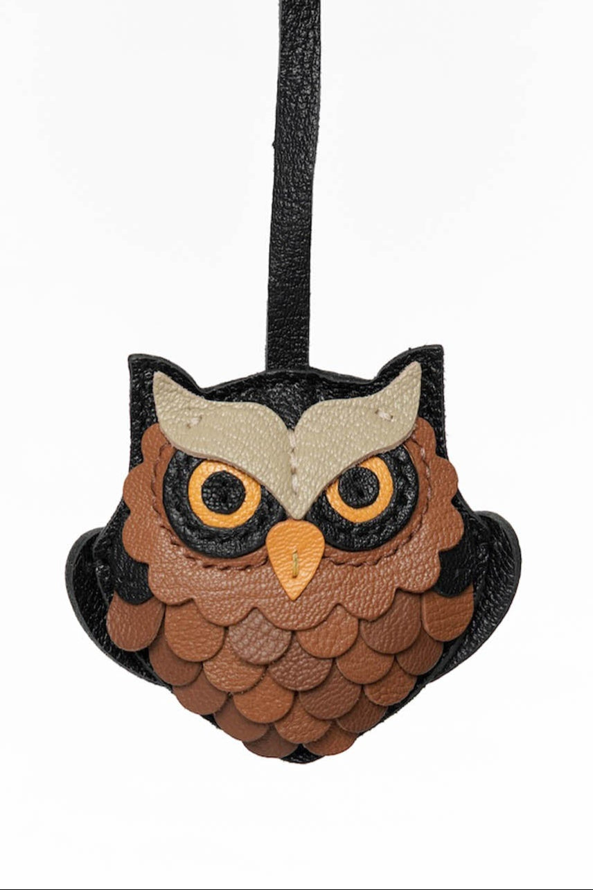 Night Hoot Owl Leather Charm In Brown
