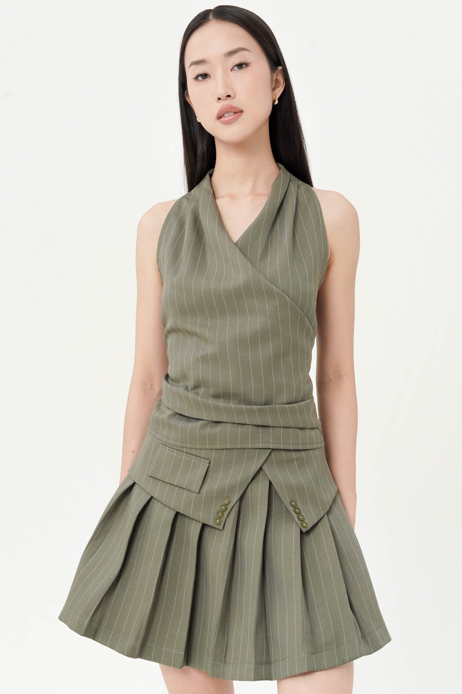 Pine Wrap Top In Olive Green Stripes