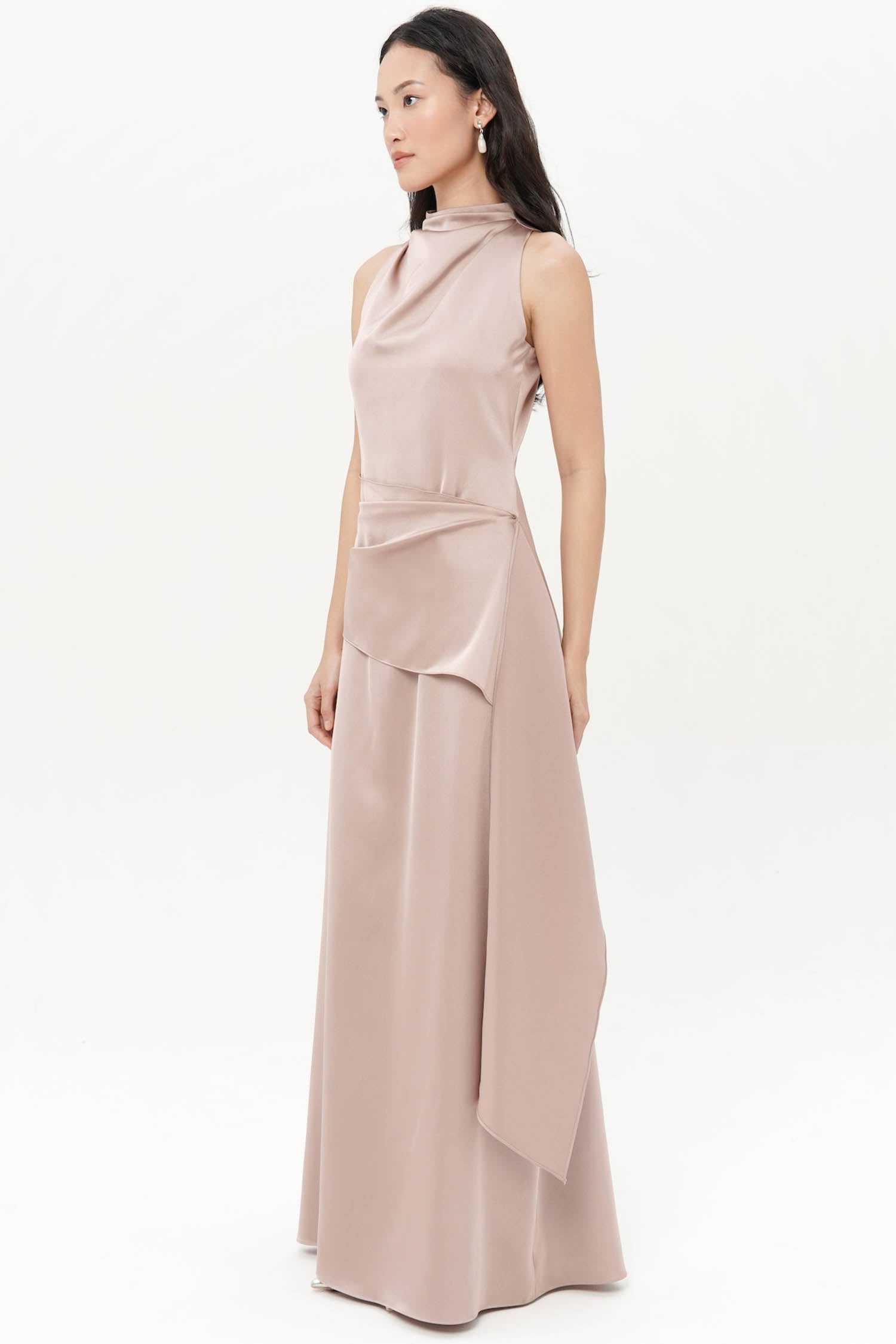 Ariselle Maxi Drape Dress In Nude