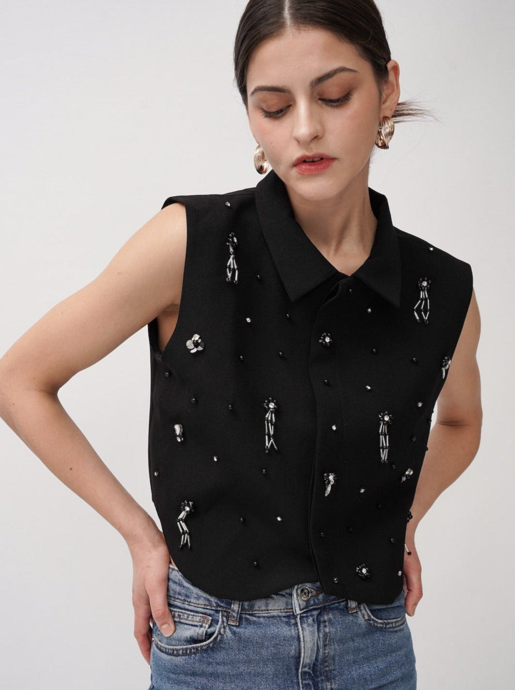 Lux Embellished Top In Black (Back in Stock)