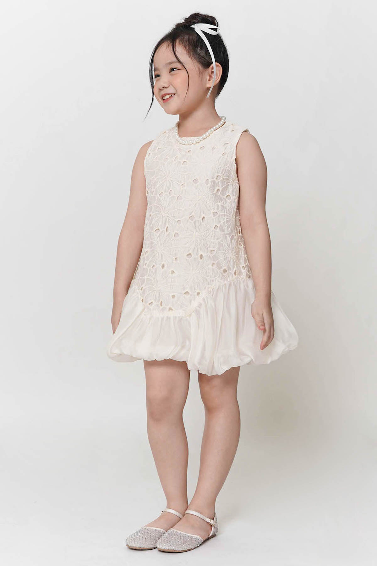 Estelle Lace Dress with Pearl Necklace