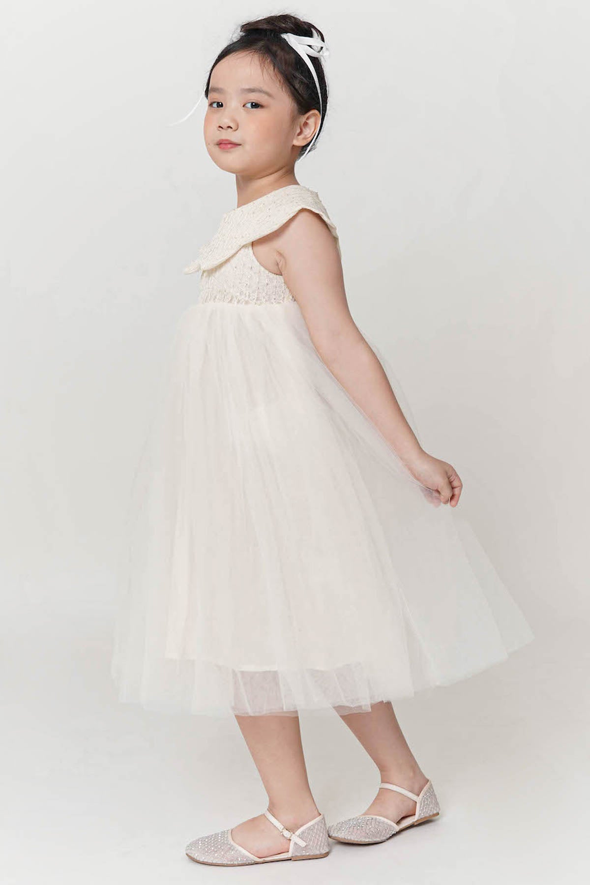 Odette Shimmer Tulle Dress In Ivory