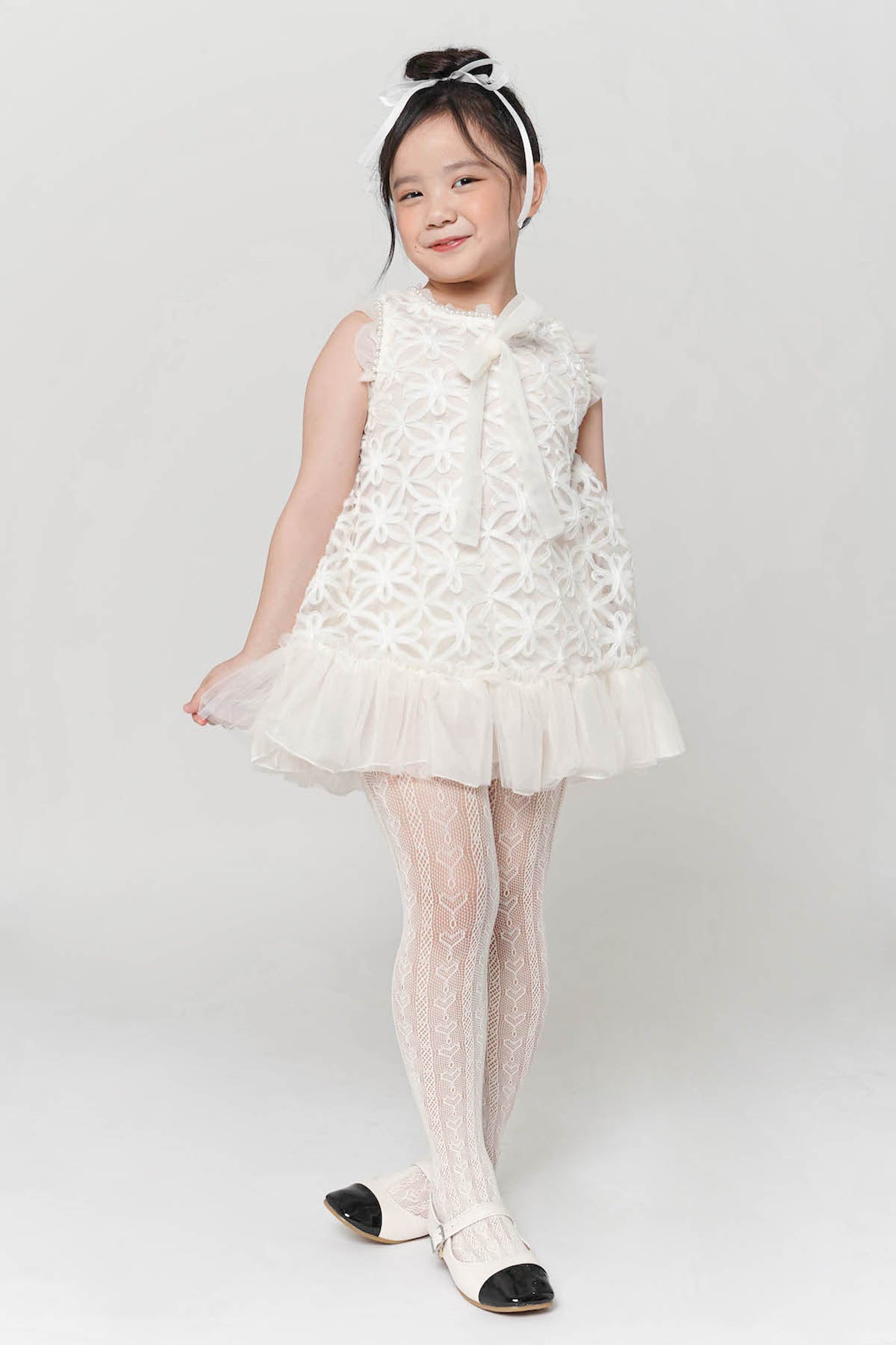 Blossom Pearl-Beaded Lace Dress In Creme