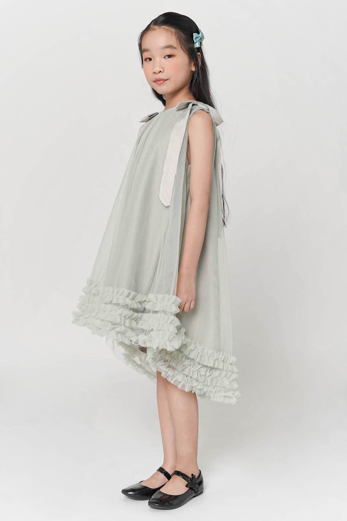 Lavender Ruffle Tulle Dress In Sage