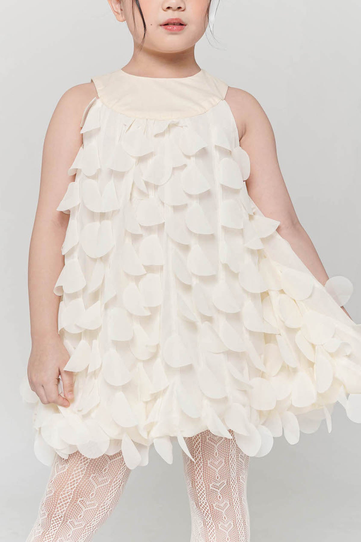 Celeste Draped Petals Dress In Creme