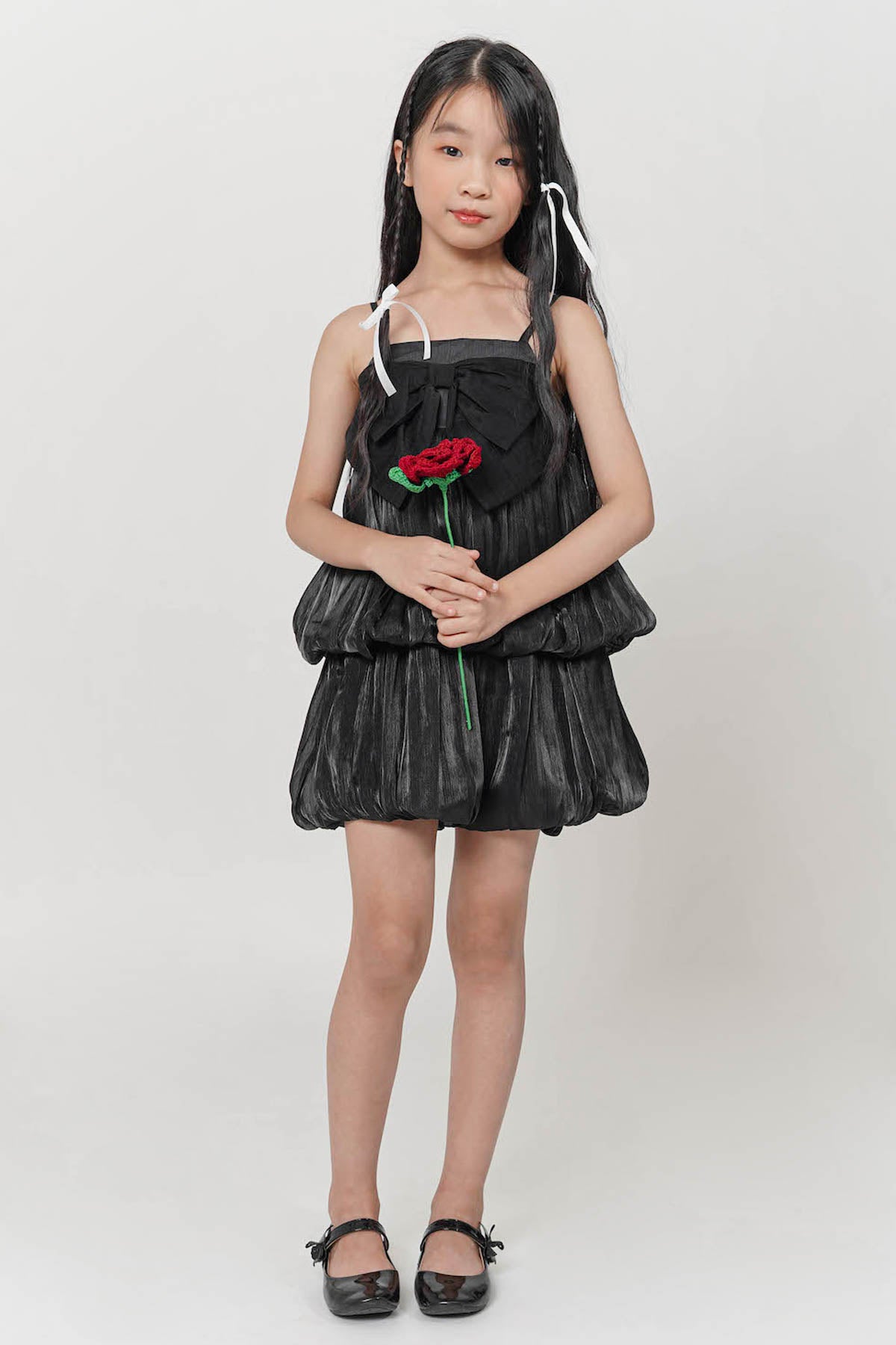 Greta Balloon Bow Dress In Black